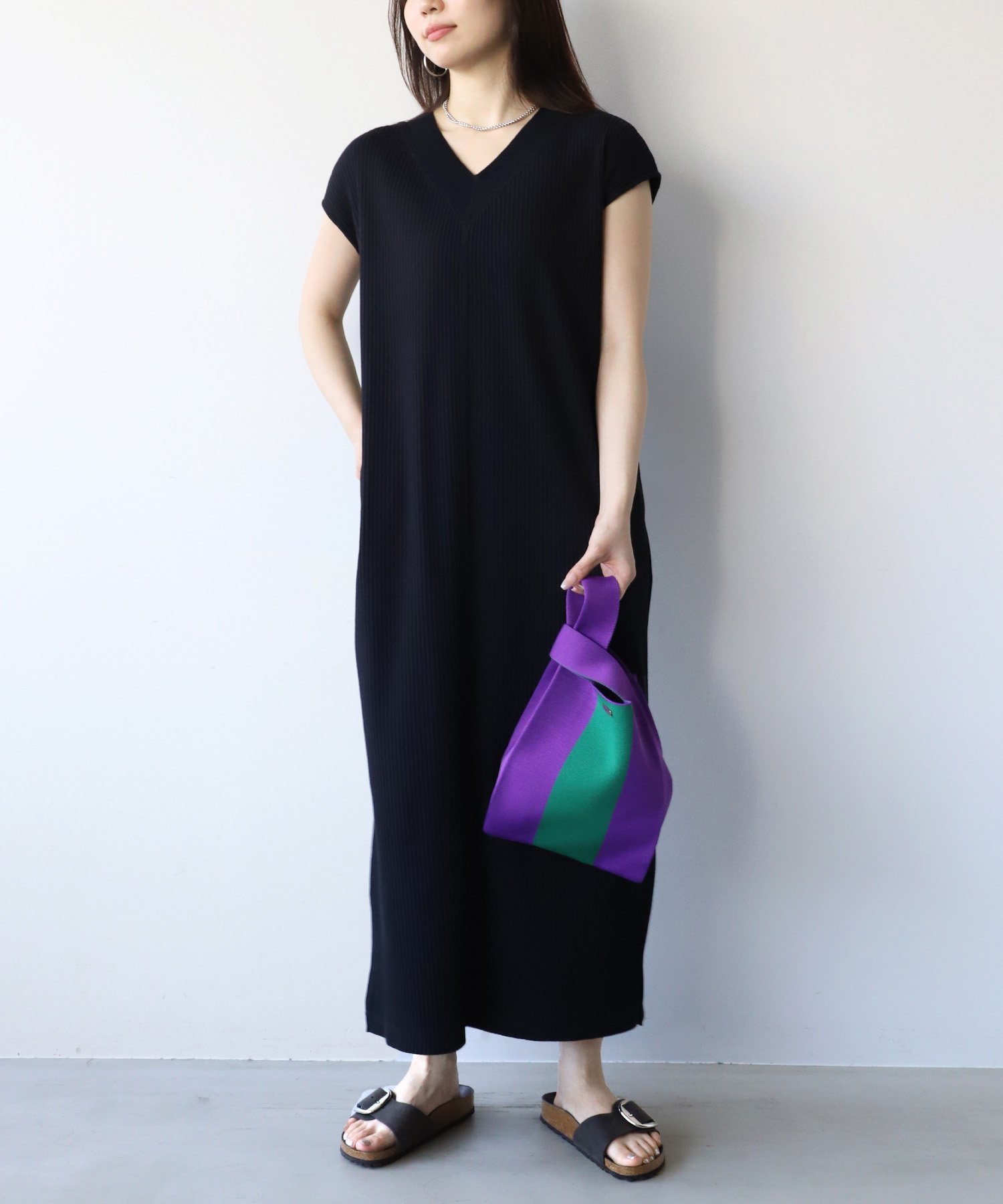 【SALE／20%OFF】MICA&DEAL プリーツリブワンピース マイカアンドディール ワンピース・ドレス ワンピース ブラック グレー【送料無料】のサムネイル