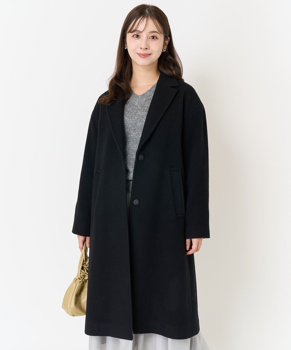 MK MICHEL KLEIN（小さいサイズ） 【小さいサイズ】ウールモッサ ロングチェスターコート メゾンドゥサンク ジャケット・アウター チェスターコート ブラック グレー