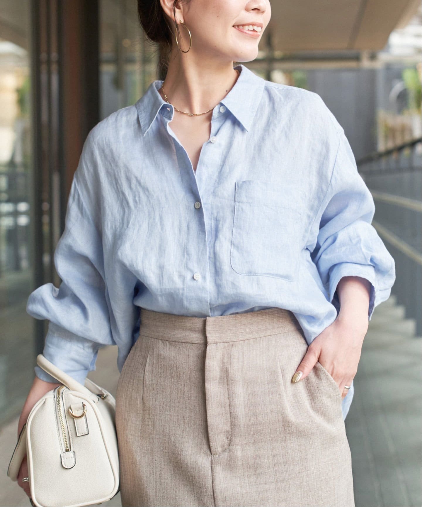 【SALE／21%OFF】B.C STOCK 《追加》手洗い可 / 2wayフレンチリネンシャツ ベ ...