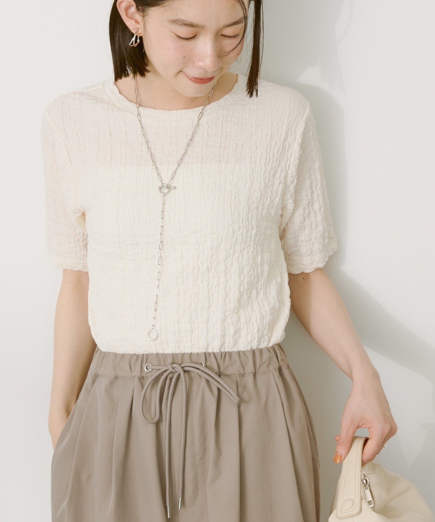 【SALE／19%OFF】AMERICAN HOLIC ぽこぽこ半袖Tシャツ アメリカン ホリック トップス カットソー・Tシャツ ホワイト ブラウン ブラックのサムネイル