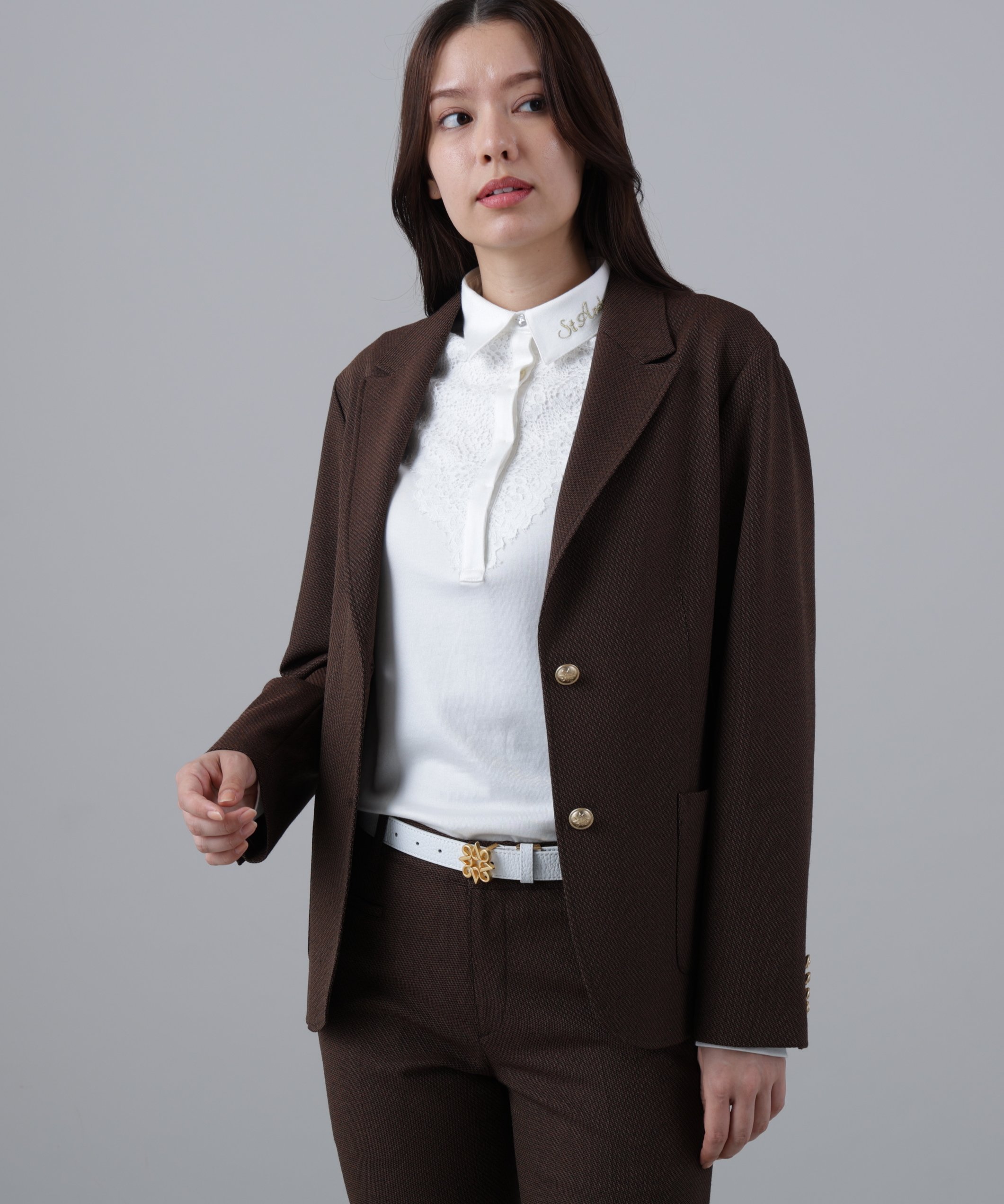St ANDREWS シャンブレーカルゼジャケット (WOMENS) セントアンドリュース ジャケット・アウター その他のジャケット・アウター ネイビー ブラウン