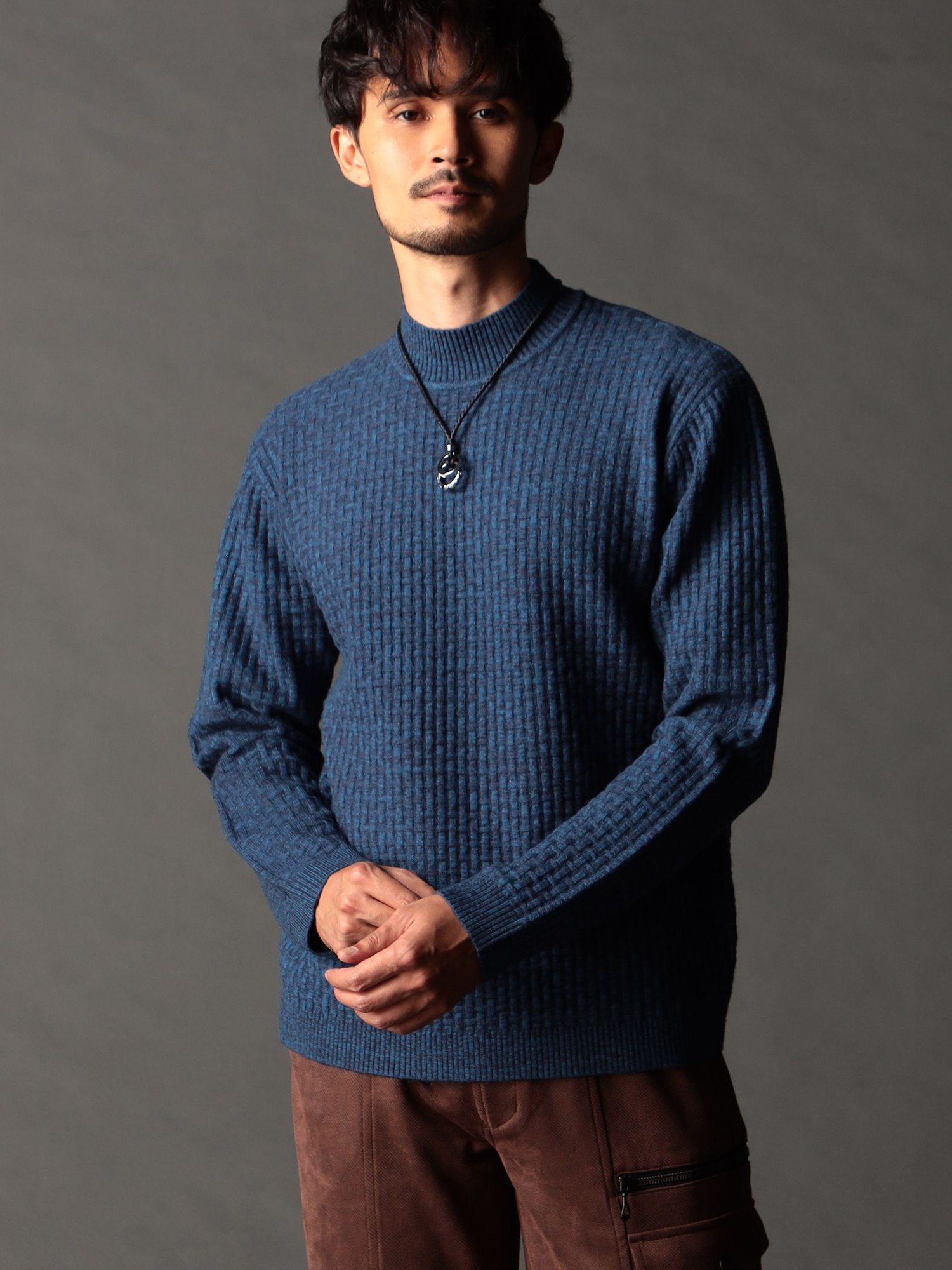 NICOLE CLUB FOR MEN リンクスバスケットモックネックニット ニコル トップス ニット ブルー ホワイト ..