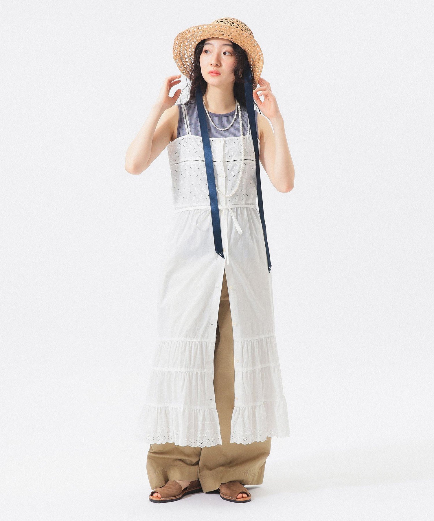 BEAMS BOY カットワーク キャミワンピース 清涼感 旅行 レジャー 着回し 26SS ビームス ウイメン ワンピース・ドレス ワンピース ホワイト ブラック【送料無料】