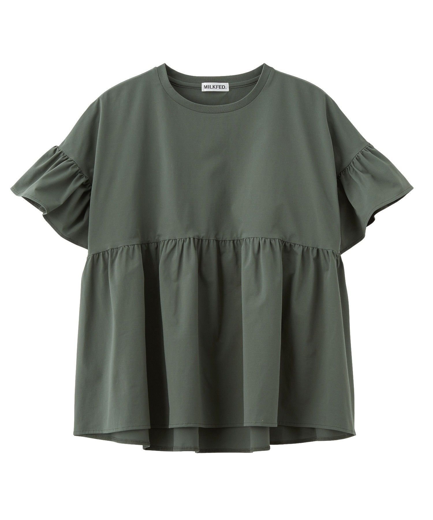 MILKFED. ICING LOGO RUFFLE TUNIC ミルクフェド トップス カットソー・Tシャツ グリーン ブラック ホワイト