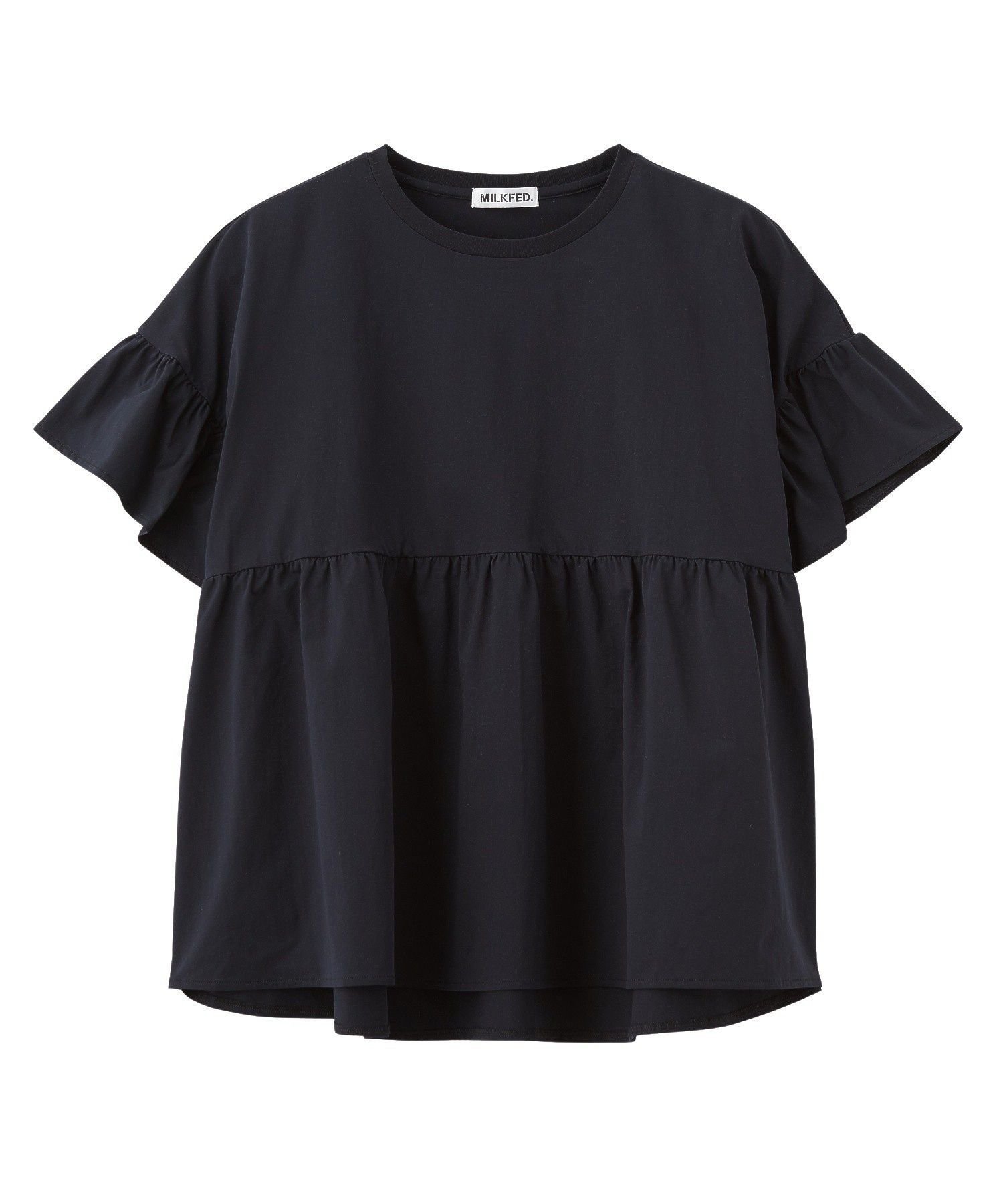 MILKFED. ICING LOGO RUFFLE TUNIC ミルクフェド トップス カットソー・Tシャツ グリーン ブラック ホワイト