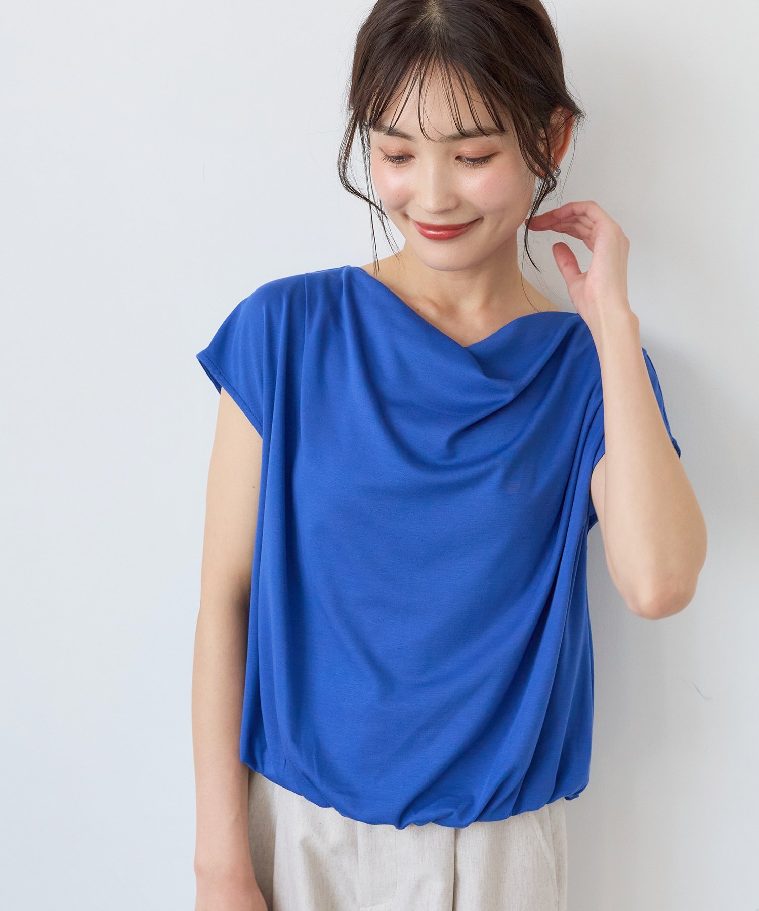 le.coeur blanc ドレープネックカットソー ルクールブラン トップス カットソー・Tシャツ グレー ホワイト ブラック ブルー