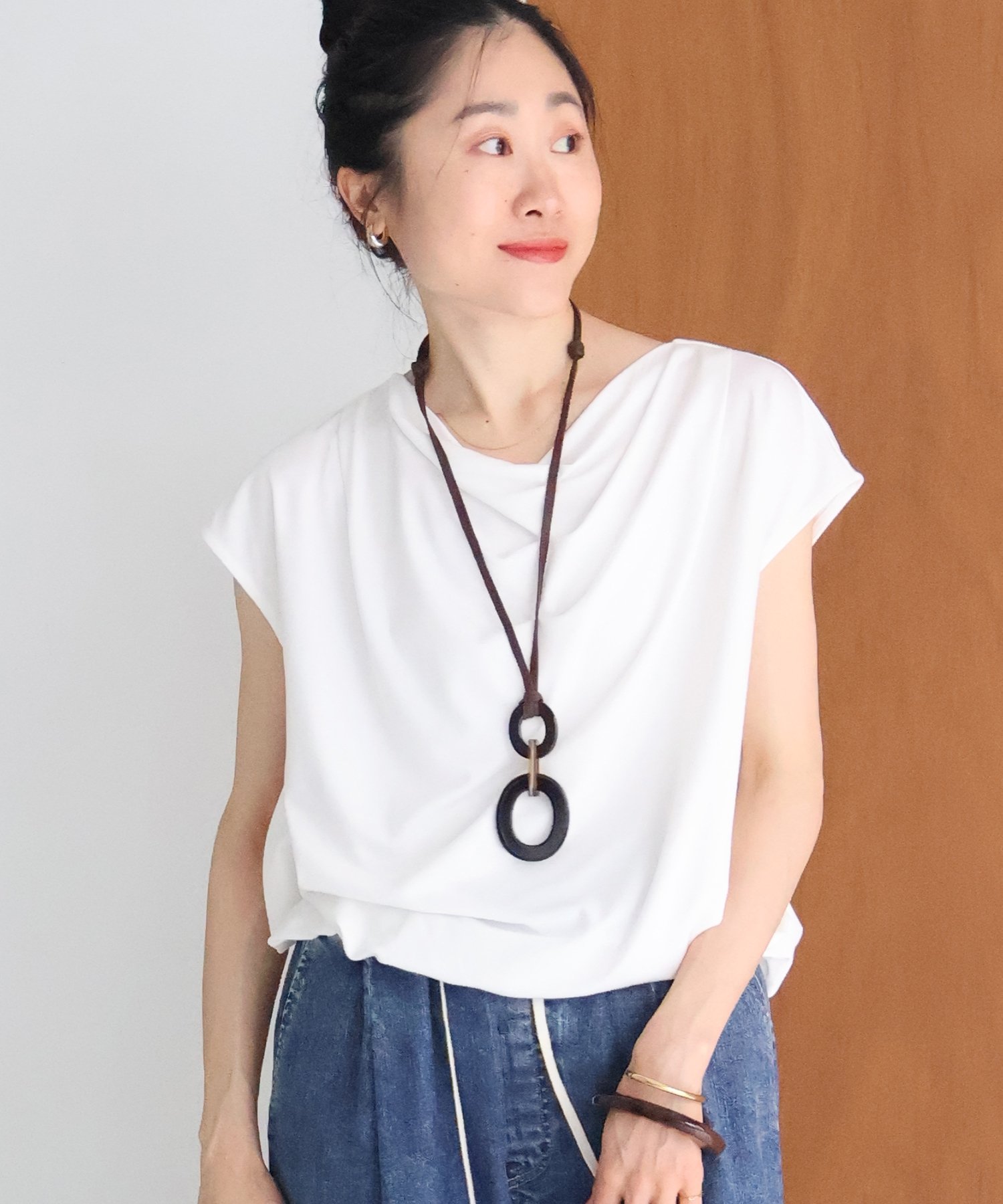 le.coeur blanc ドレープネックカットソー ルクールブラン トップス カットソー・Tシャツ グレー ホワイト ブラック ブルー