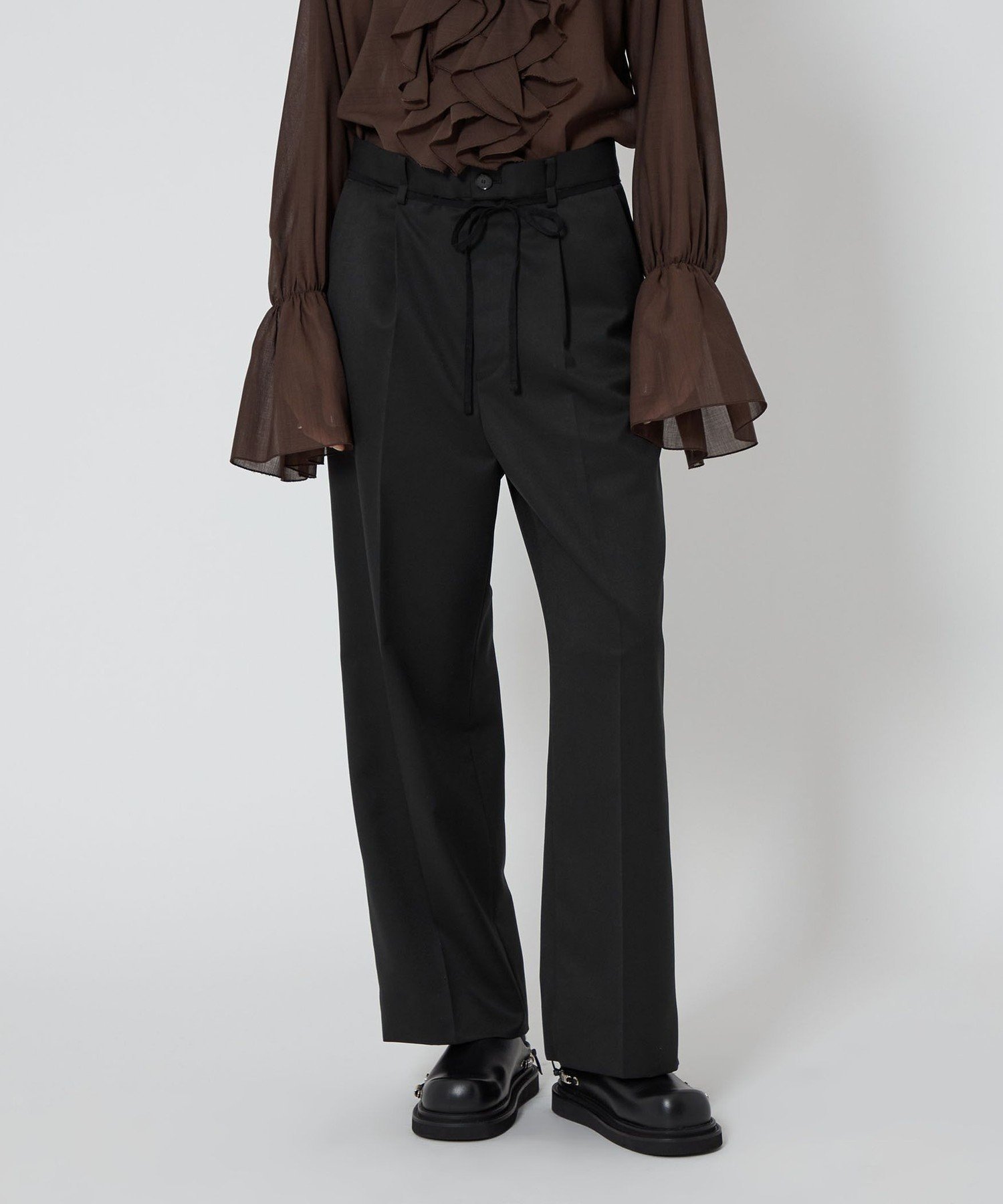 ＜ASTRAET＞タック ドローコード ワイドパンツ ユナイテッドアローズ アウトレット パンツ スラックス・ドレスパンツ グレー ブラック