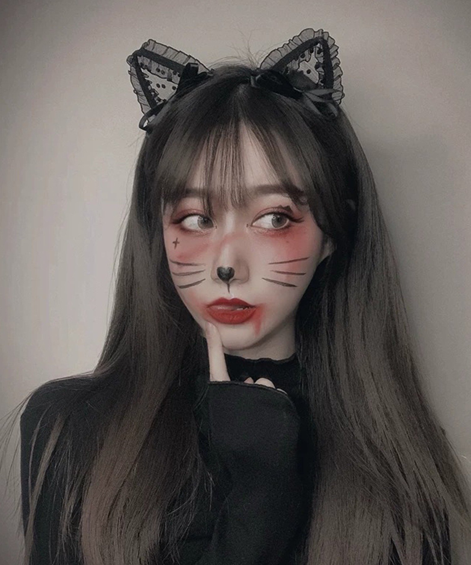 レースフリル リボンディテール 猫耳カチューシャ cula1567 チュクラ ヘアアクセサリー カチューシャ・ヘアバンド ブラック