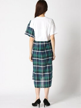 【SALE／30%OFF】blanc basque BLANC basque/綿天竺*スラブチェックワンピース インタープラネット ワンピース 半袖ワンピース ホワイト【送料無料】