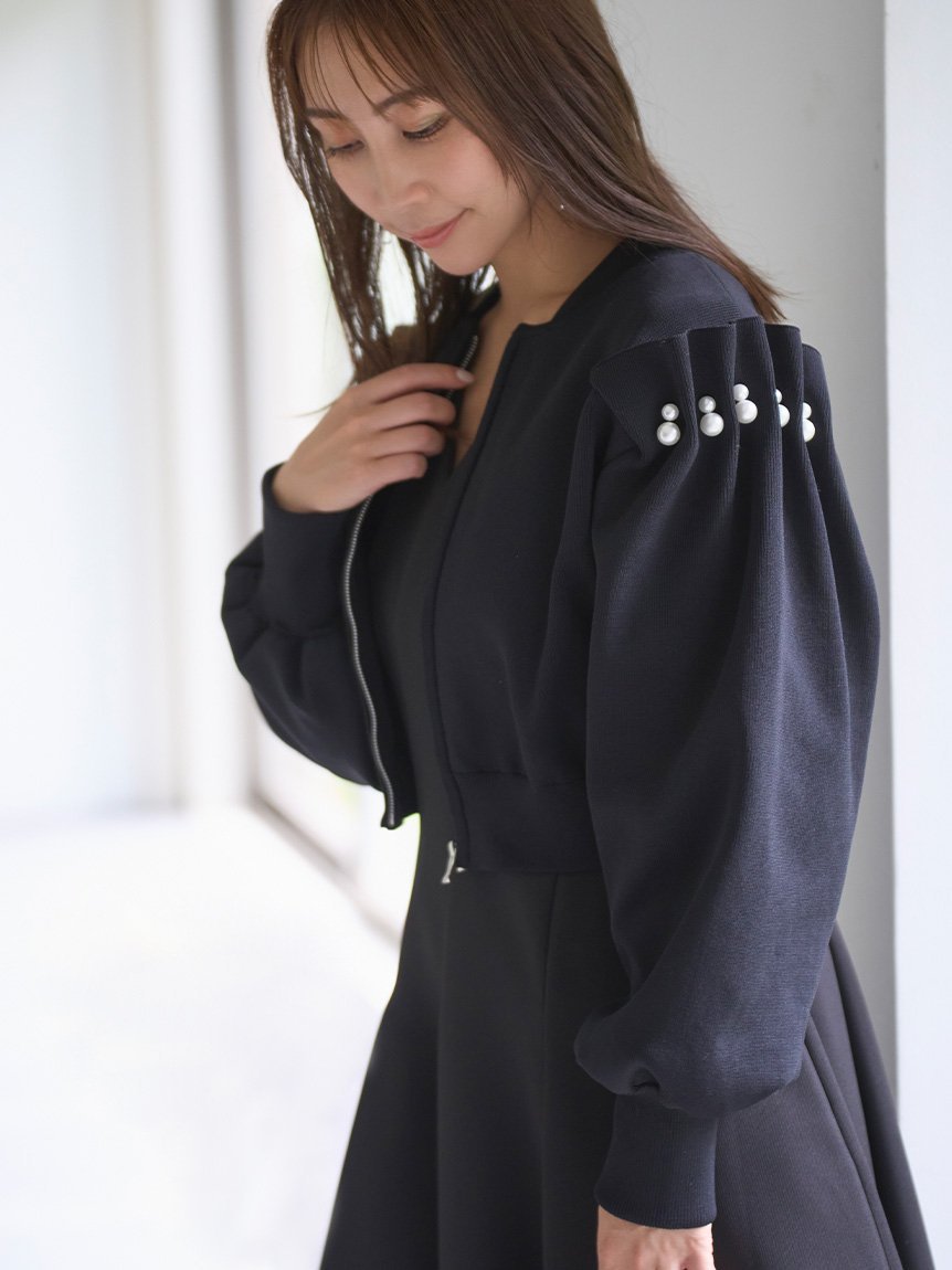 【SALE／40%OFF】CELFORD パール付きニットブルゾン セルフォード ジャケット・アウター テーラードジャケット・ブレザー ブラック ブラウン ベージュ【送料無料】のサムネイル