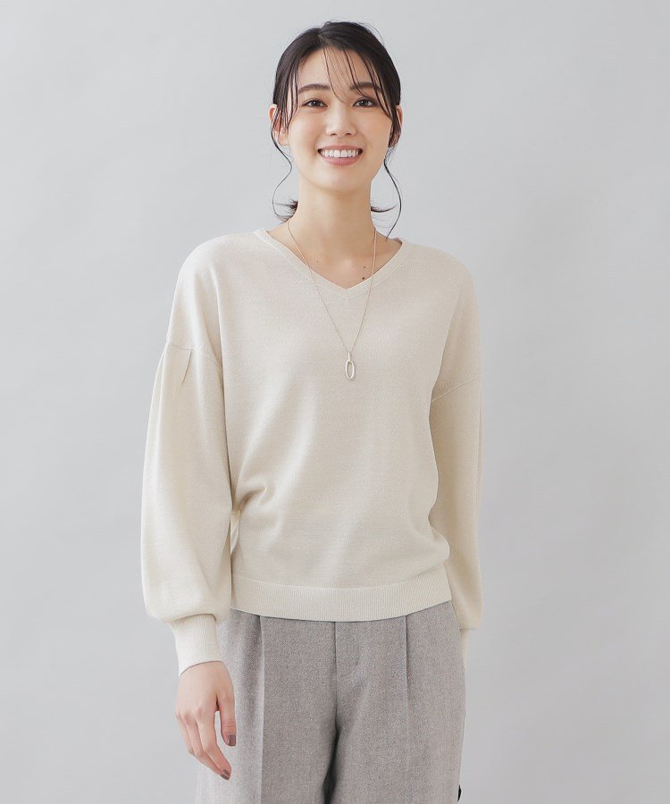 楽天Rakuten Fashion【SALE／50％OFF】UNTITLED 【ゆる感/洗える】ボリュームスリーブ Vネックラメニット アンタイトル トップス ニット ホワイト グレー ベージュ ブルー【送料無料】