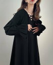 【SALE/48%OFF】JUNOAH 前後2wayレースアップワンピース ジュノア ワンピース・ドレス ワンピース ブラウン グレー ブラック【送料無料】