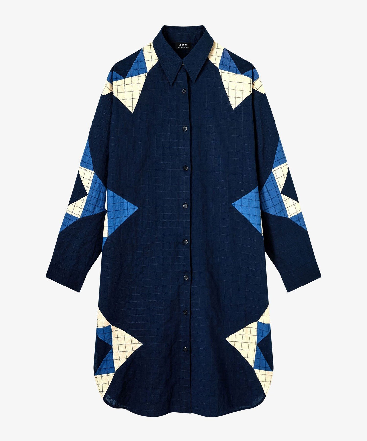 A.P.C. Patchwork シャツワンピース アー・ぺー・セー ワンピース・ドレス ワンピース ブルー【送料無料】