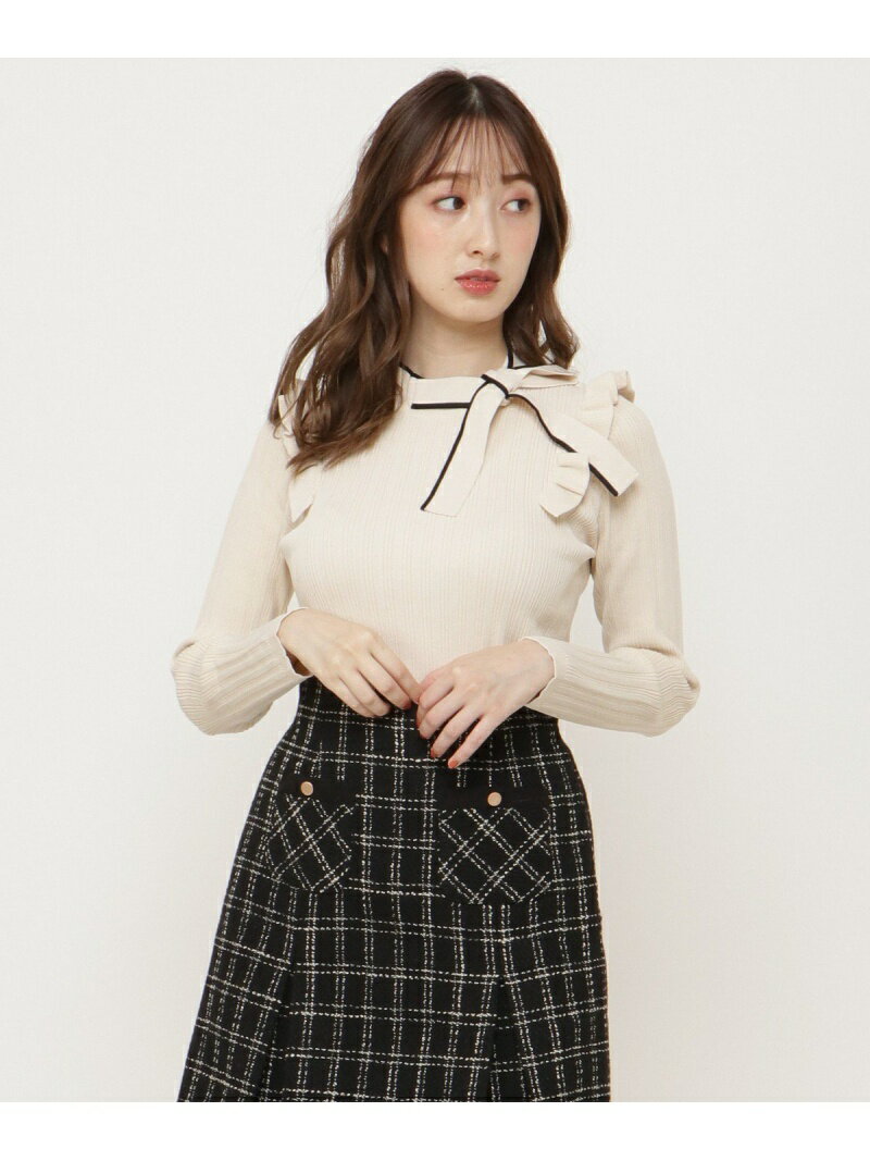 ウィルセレクション 配色リボンネック長袖ニット ウィルセレクション ニット ニットその他 ホワイト ベージュ ピンク レッド ブラウン ブラック【送料無料】のサムネイル