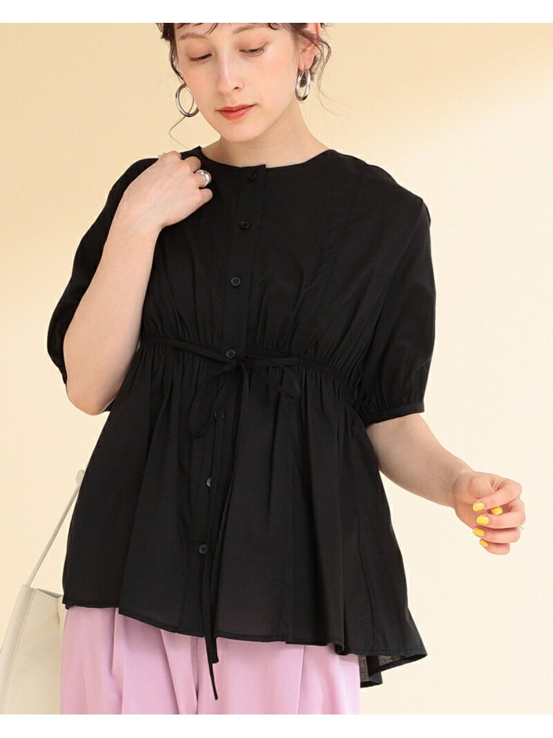 【SALE／60%OFF】Ray BEAMS Ray BEAMS / ウエストギャザー クルーネック ブラウス ビームス アウトレット トップス シャツ・ブラウス ブラック ホワイト パープル【送料無料】のサムネイル