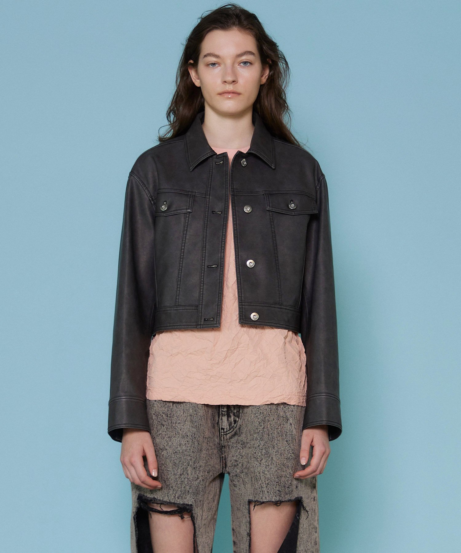 MAISON SPECIAL Washed Vegan Leather Short Length Blouson メゾンスペシャル ジャケット・アウター ブルゾン・ジャンパー ホワイト ブラック