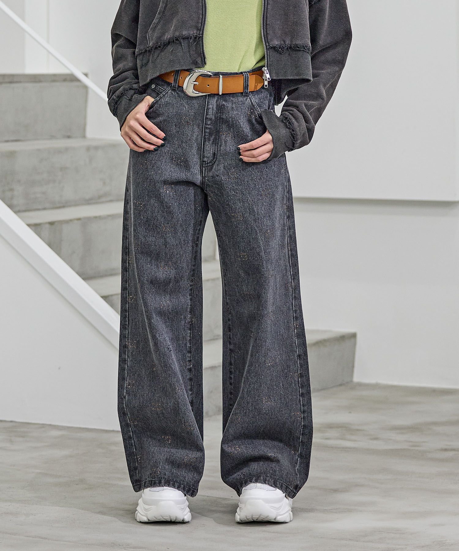 PAGEBOY PBロゴプリントデニム ページボーイ パンツ ジーンズ・デニムパンツ ブルー ブラック