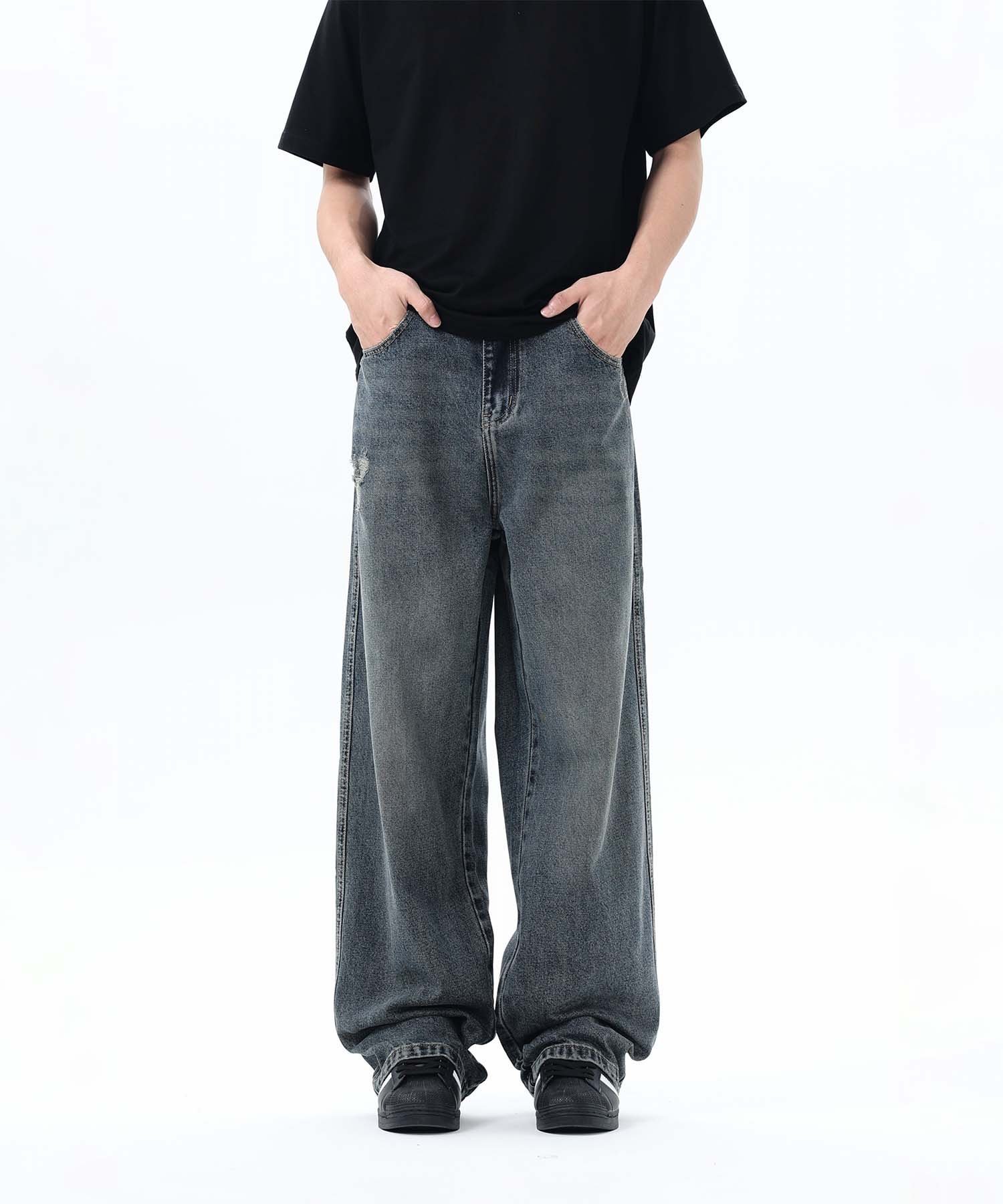 【SALE／20%OFF】aimoha MENS 【aimoha neo】Grunge Style Wide Jeans アイモハ パンツ ジーンズ・デニムパンツ グレー【送料無料】