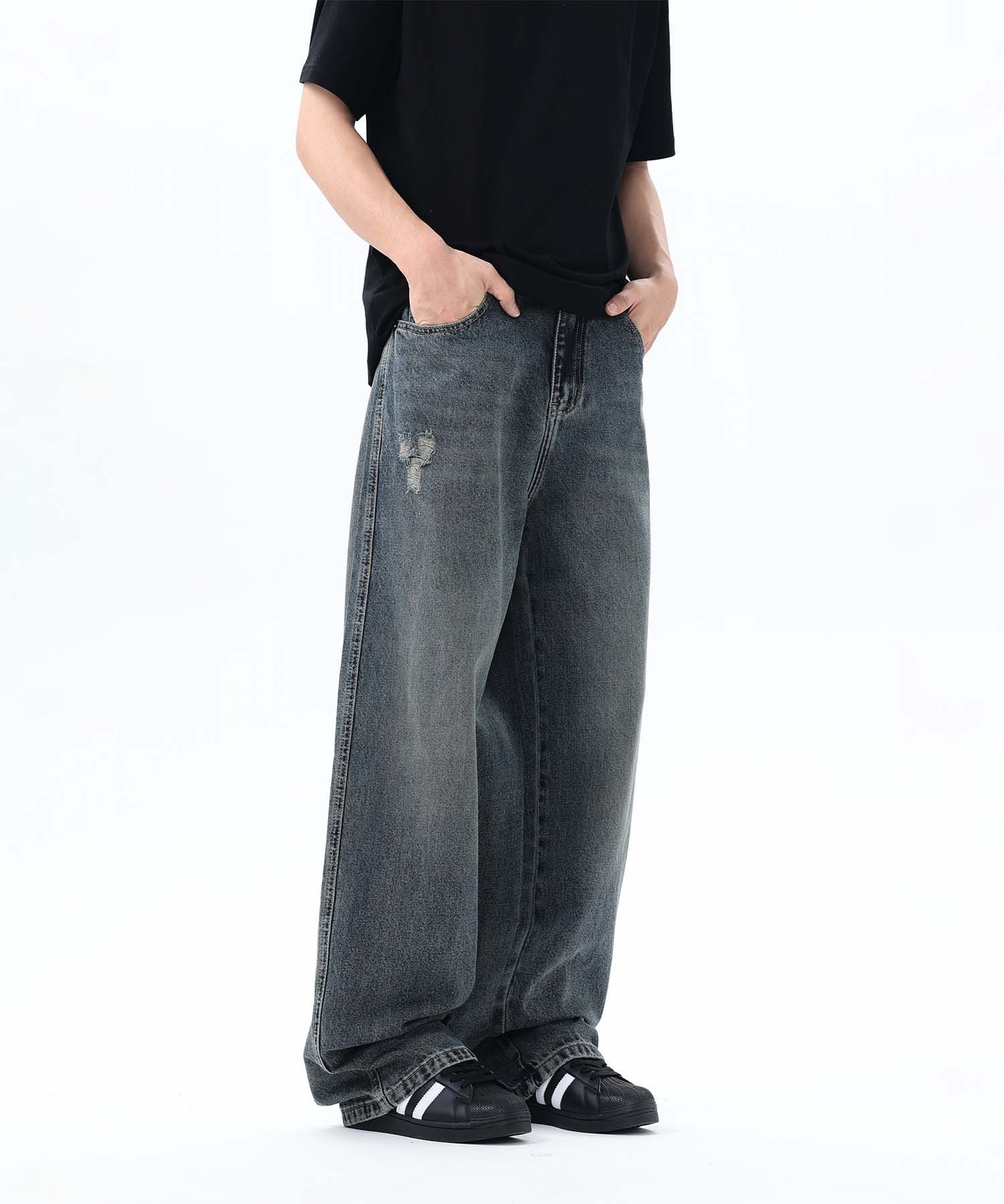 【SALE／20%OFF】aimoha MENS 【aimoha neo】Grunge Style Wide Jeans アイモハ パンツ ジーンズ・デニムパンツ グレー【送料無料】