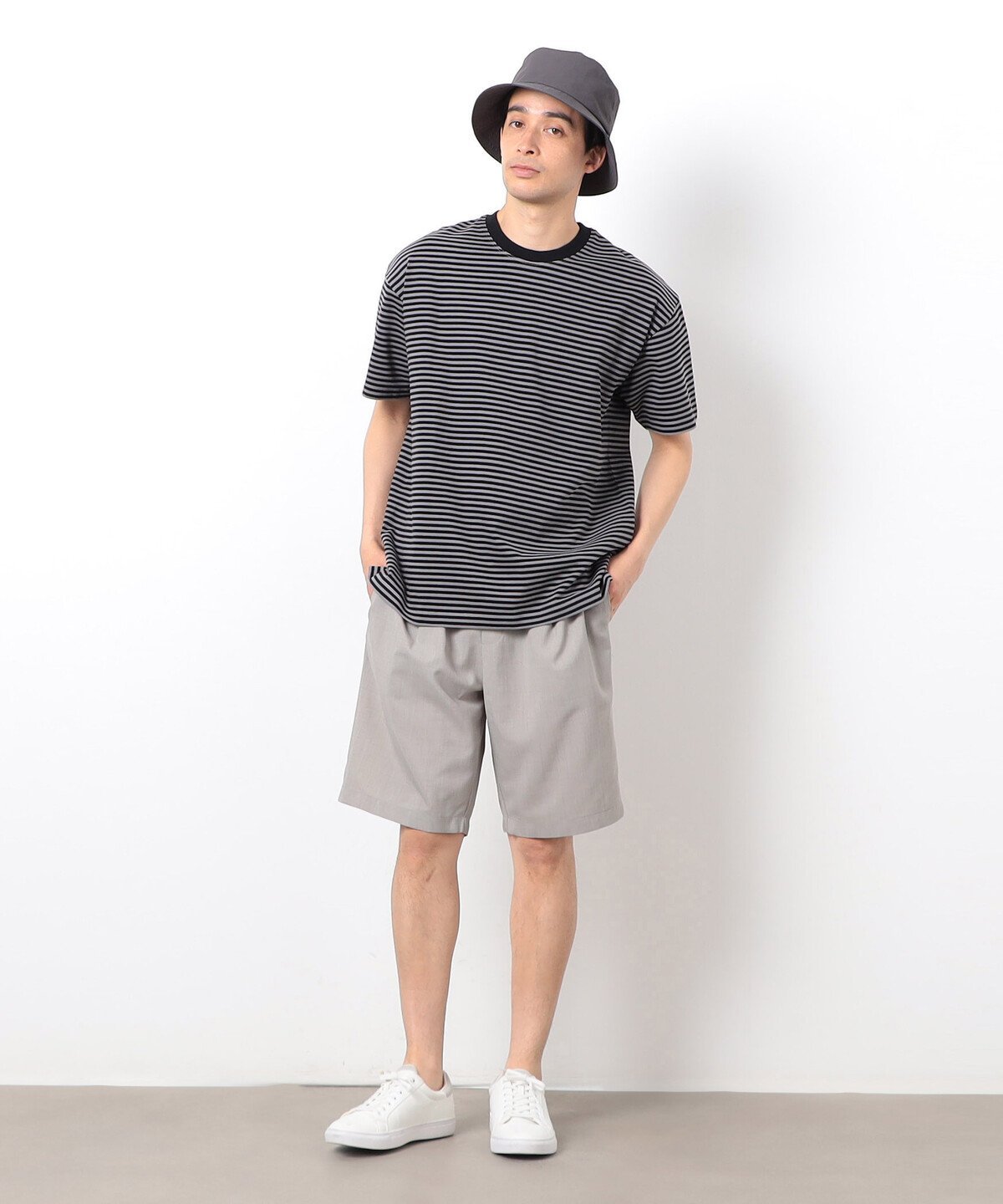 【コットン100%】USAコットン ボーダーTシャツ コムサイズム トップス カットソー・Tシャツ ブラック ホワイト