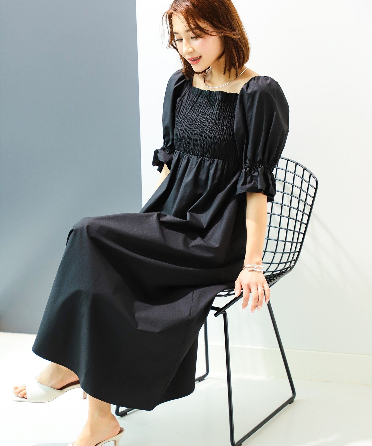 【SALE／50%OFF】B:MING by BEAMS シャーリング ワンピース ビームス アウトレット ワンピース・ドレス ワンピース ブルー ベージュ ブラック【送料無料】