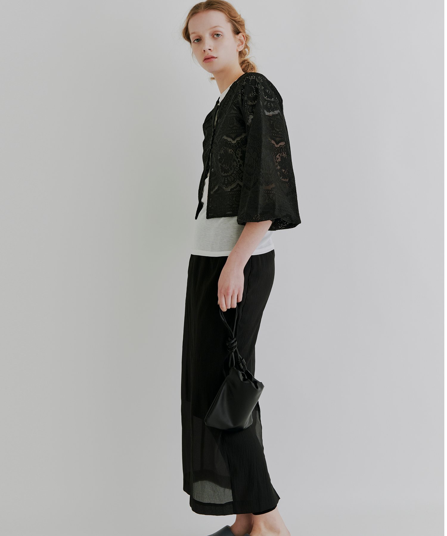 kiehtova kiehtova/LACE VOLUMESLEEVE BLOUSE/レース ボリュームスリーブ ブラウス KTWR27 セットアップセブン トップス シャツ・ブラウス ホワイト ブラック【送料無料】