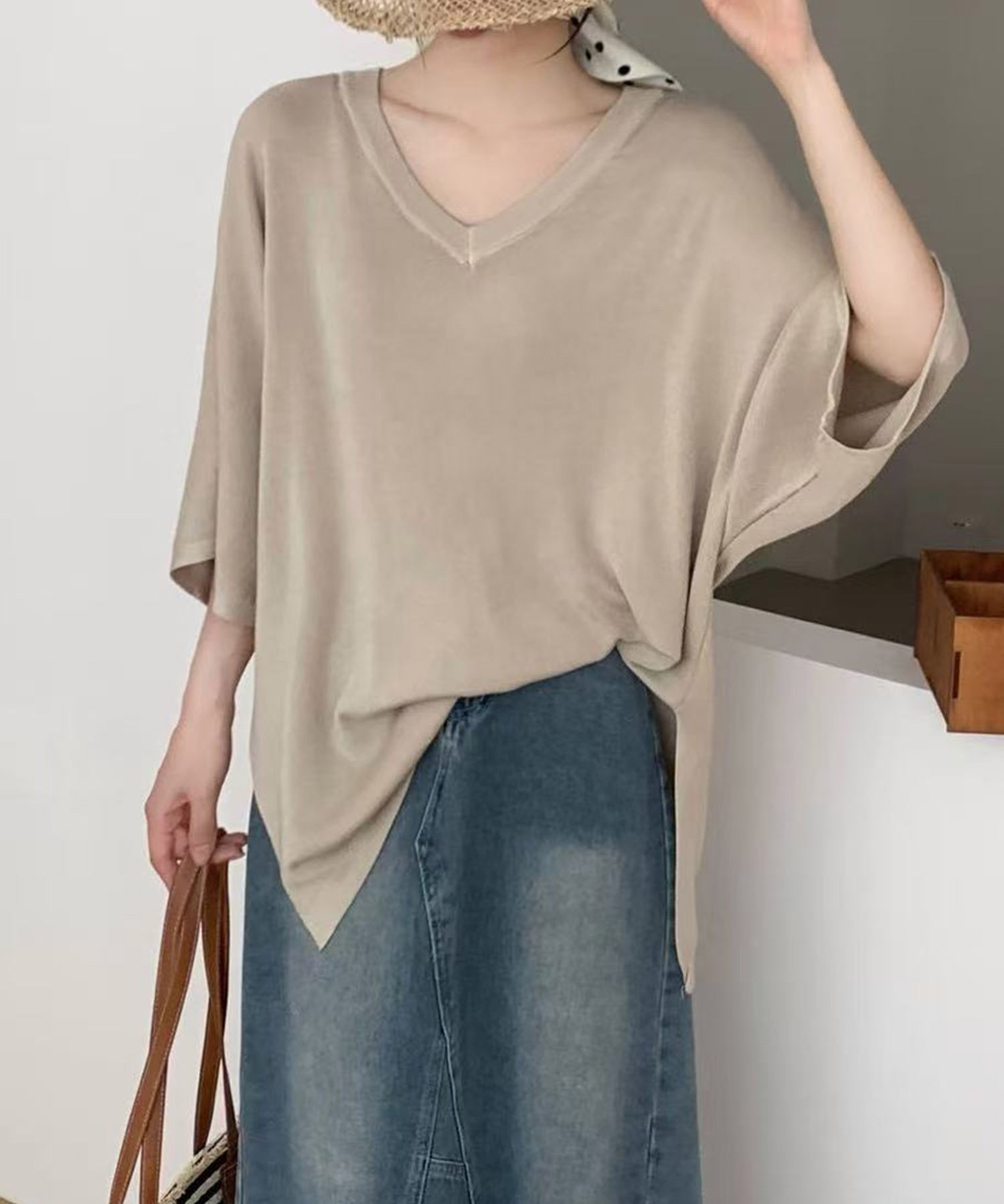 V-Neck - 【SALE／20%OFF】BANICO 【BANICO】リラックスVネックニットトップス アイモハ トップス ニット ベージュ ブラック