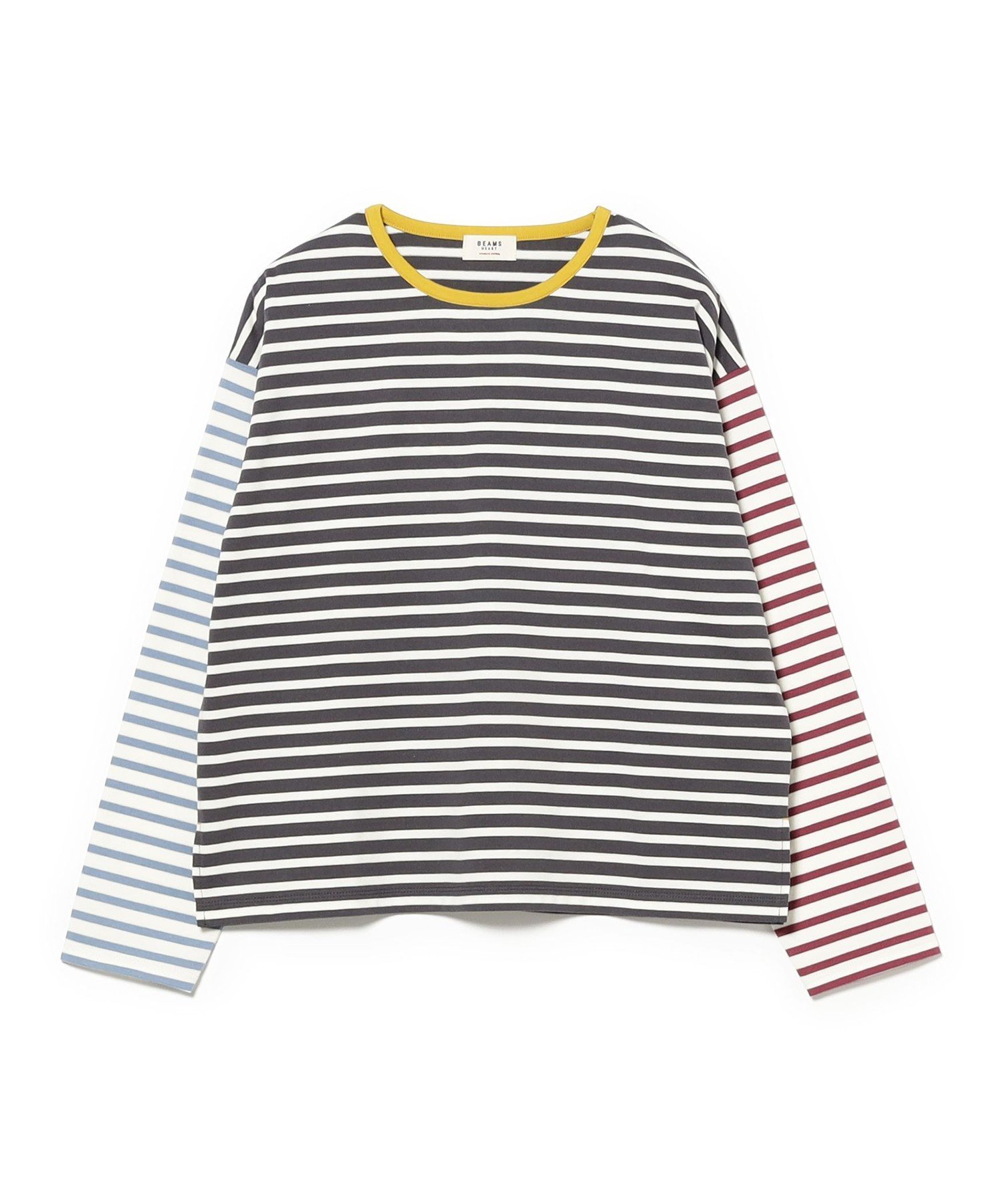 BEAMS HEART WOMEN リンガー ボーダー Tシャツ ビームス ハート トップス カットソー・Tシャツ ホワイト ワインレッド