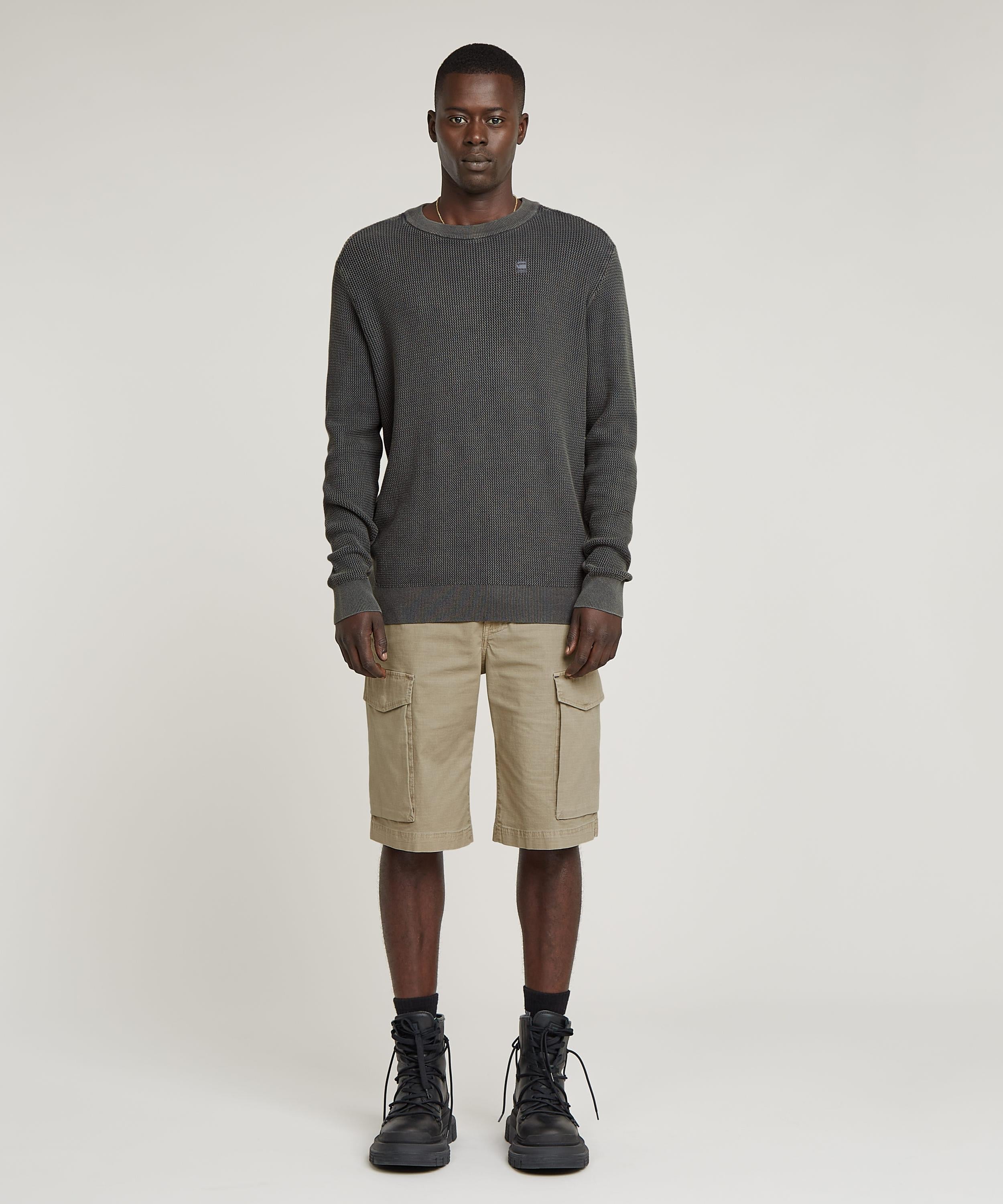 【公式ショップ】SERRATED KNITTED SWEATER/デザイン編みコットンニットセーター ジースターロゥ トップス ニット グレー