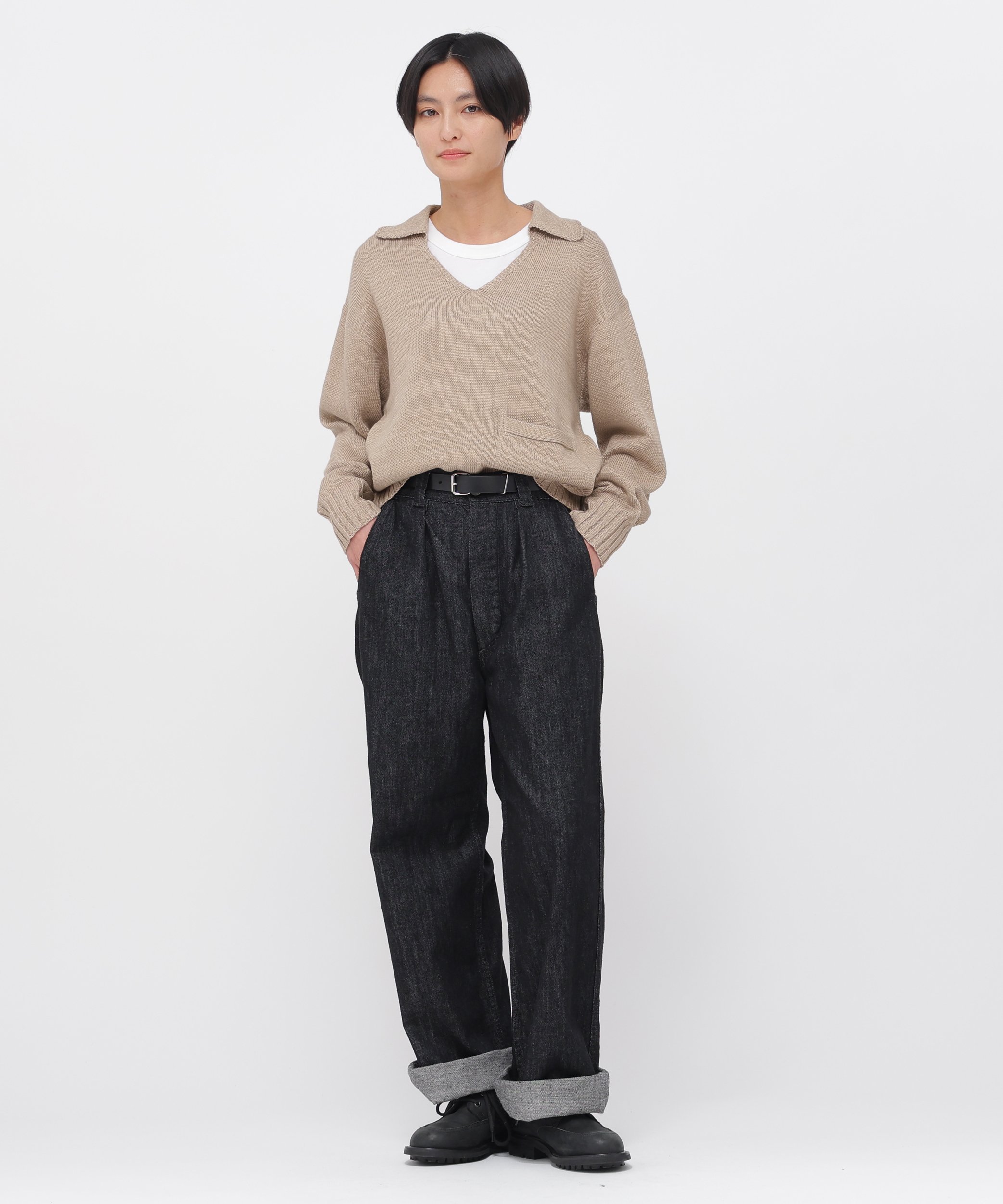 MHL. CONTRAST COTTON LINEN KNITWEAR マーガレット・ハウエル トップス ニット グリーン ベージュ