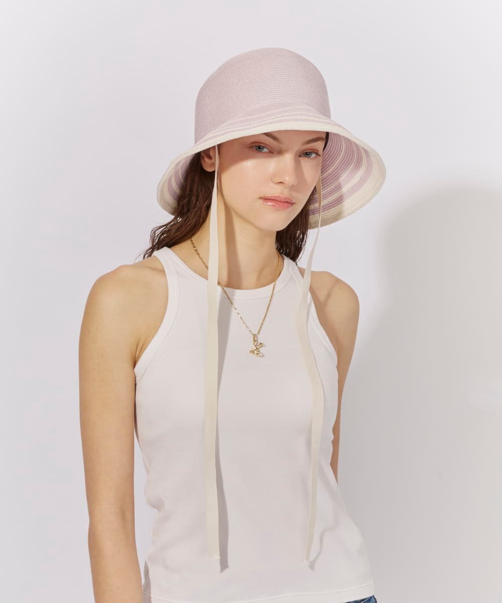 Chapeau d' O Chapeau d' O Lame Si_Border Hat / シャポードオー オーバーライド 帽子 ハット ベージュ ピンク【送料無料】