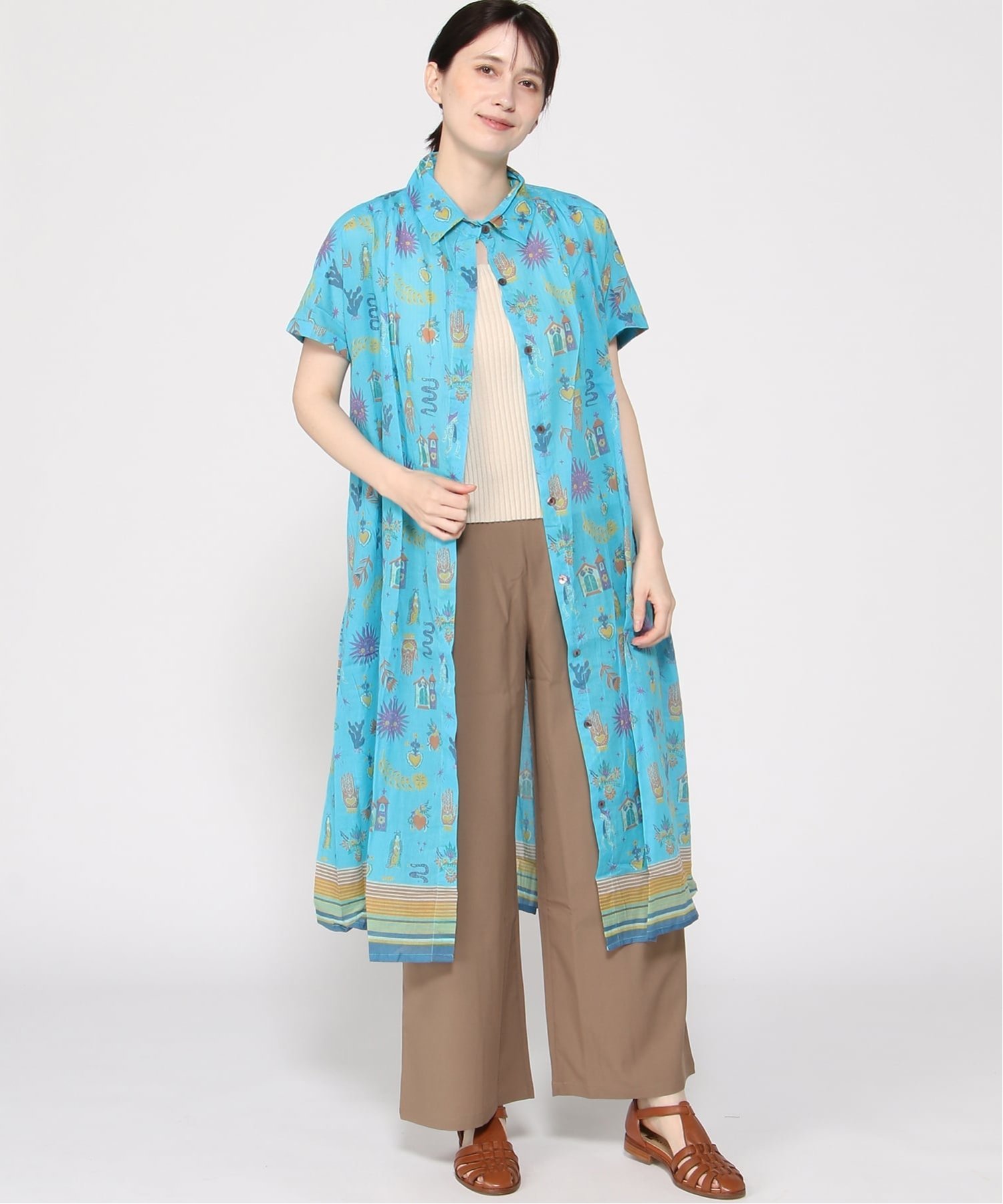 C-FORT POINT C-FORT POINT/(W)インド綿 柄 シャツワンピース ジーンズメイト ワンピース・ドレス シャツワンピース ブルー ホワイト ブラック