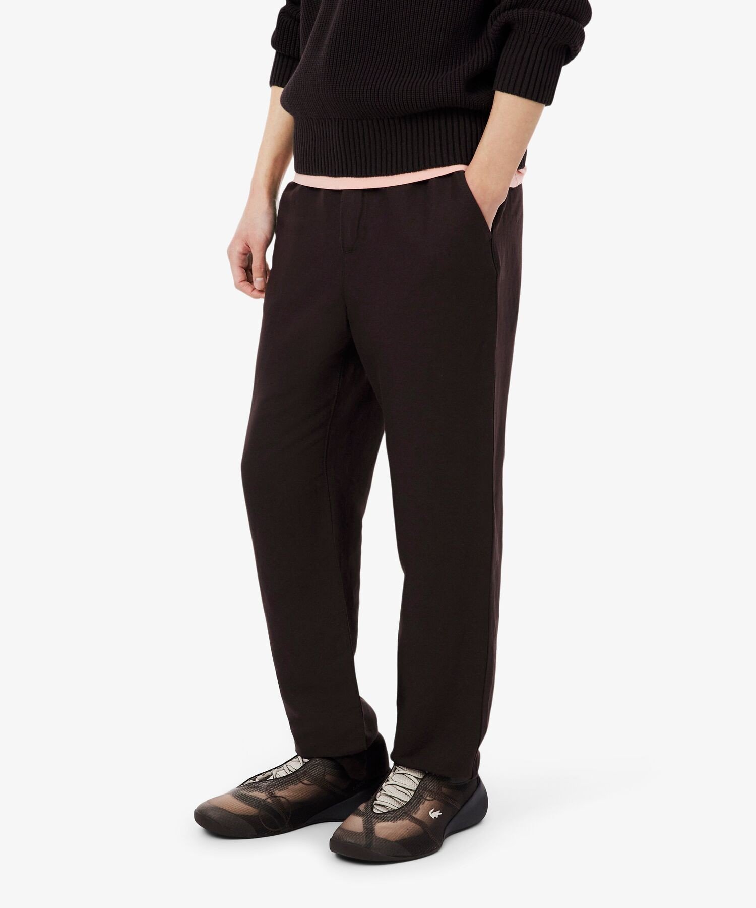 Jersey Pants - LACOSTE リネン*レーヨンブレンドイージーワイドパンツ ラコステ パンツ ジャージ・スウェットパンツ ホワイト ブラウン【送料無料】