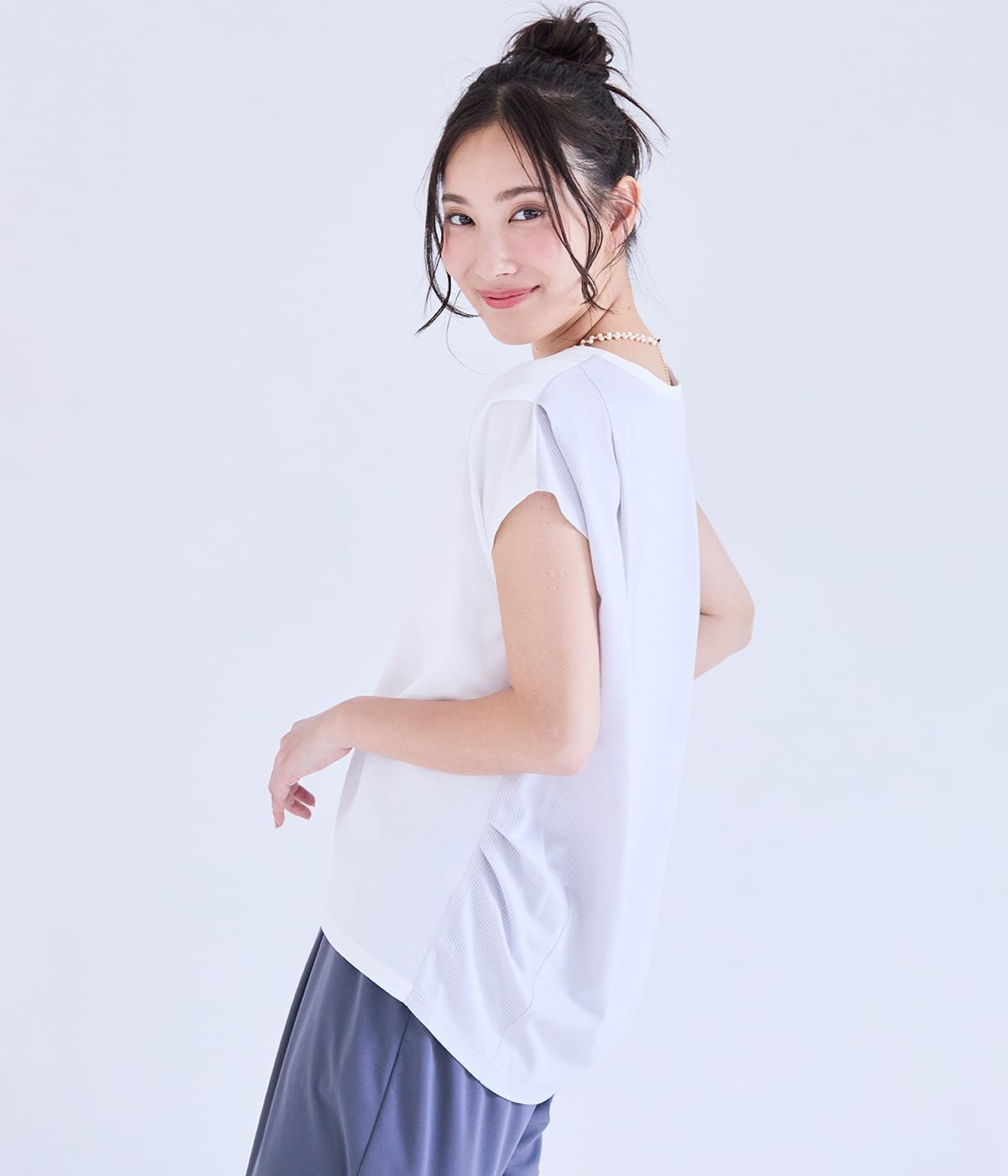 NEWYORKER WOMEN L-SIZE 【L】【接触冷感】シルケットストライプ 前後切替えプルオーバー ニューヨーカー エルサイズ トップス カットソー・Tシャツ ホワイト ネイビー