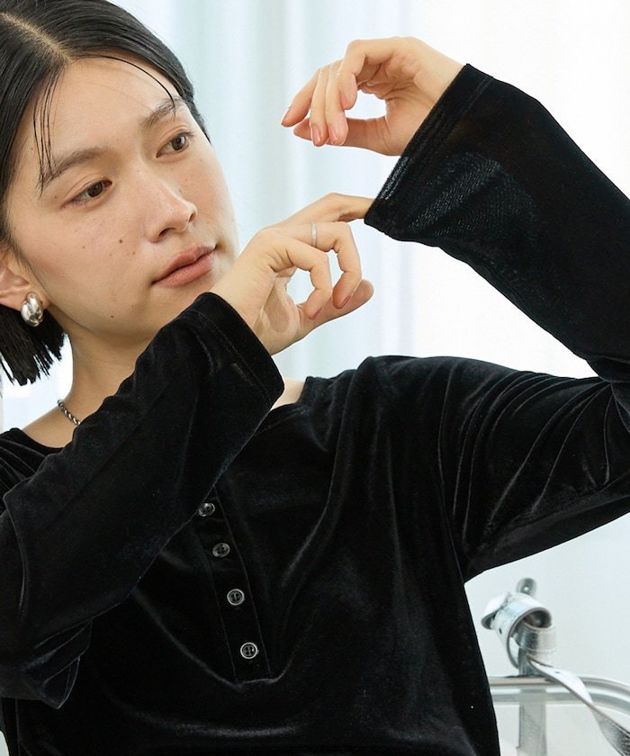 FREAK'S STORE シアーベロアヘンリーロンT 26AW フリークスストア トップス カットソー・Tシャツ ブルー ピンク ブラウン ブラック【送料無料】
