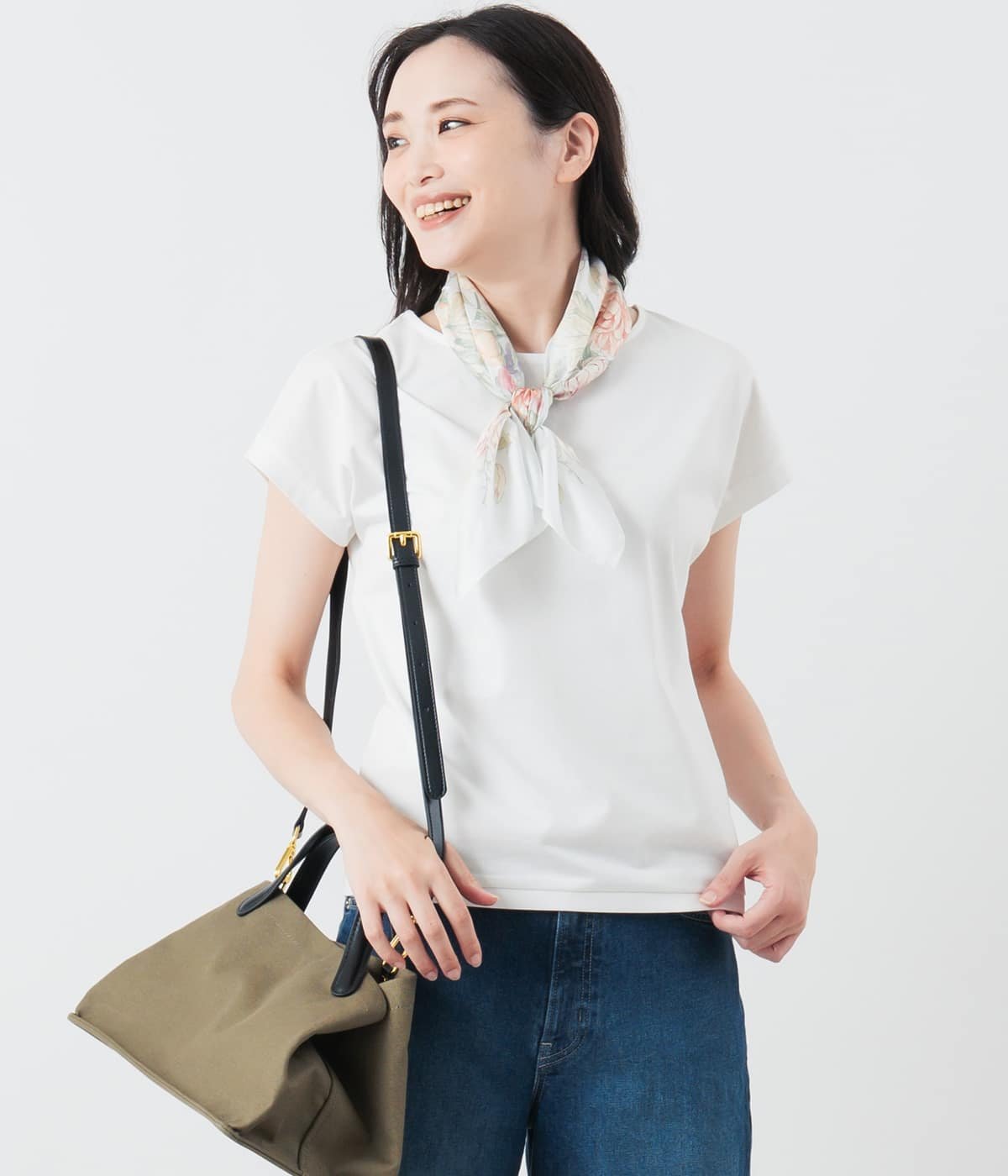 NEWYORKER WOMEN L-SIZE 【L】【吸水速乾・接触冷感】フレンチスリーブ クルーネックカットソー レディース プレーティング天竺 ニューヨーカー エルサイズ トップス カットソー・Tシャツ ネイビー ホワイト
