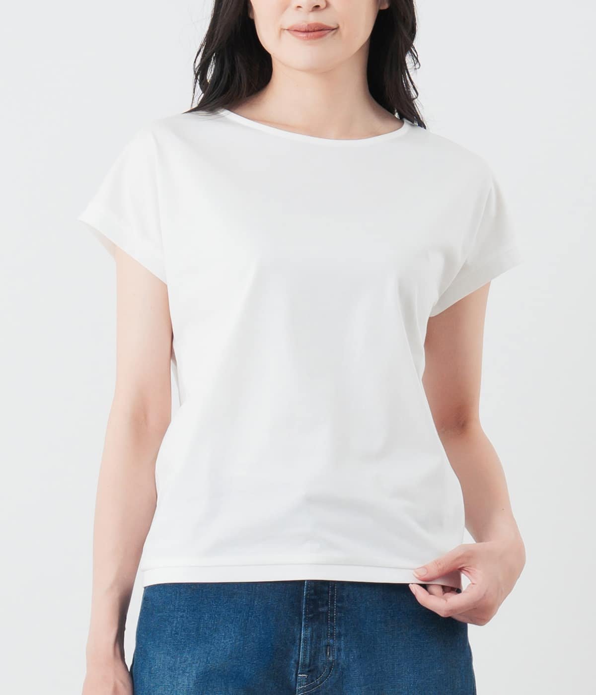 NEWYORKER WOMEN L-SIZE 【L】【吸水速乾・接触冷感】フレンチスリーブ クルーネックカットソー レディース プレーティング天竺 ニューヨーカー エルサイズ トップス カットソー・Tシャツ ネイビー ホワイト