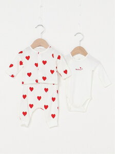 PETIT BATEAU (K)ハートプリント3点セット プチバトー マタニティー/ベビー ロンパース/カバーオール ホワイト【送料無料】