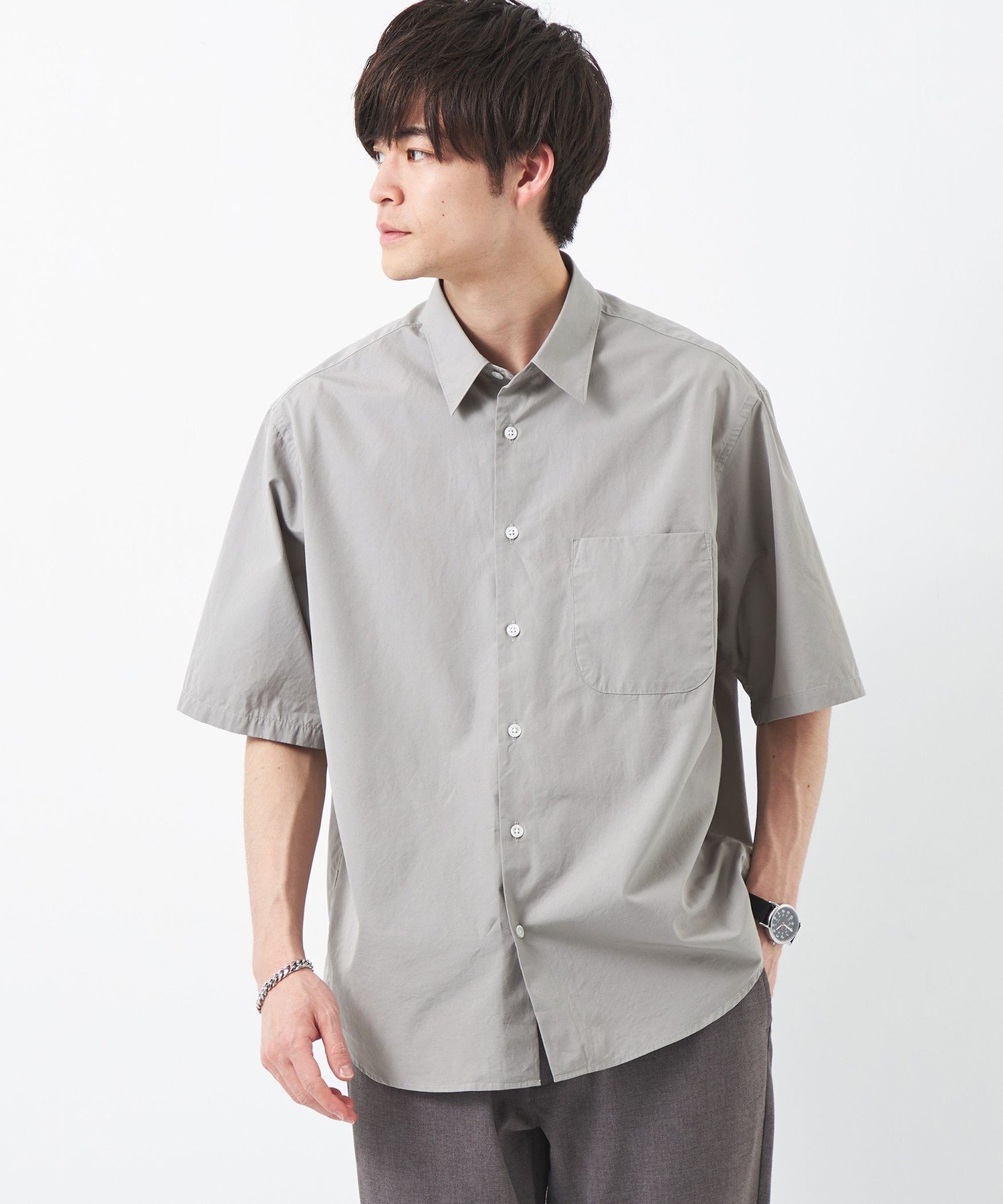 ユナイテッドアローズ 服（父向き） 【SALE／30%OFF】UNITED ARROWS green label relaxing トーマスメイソン ジャストルーズ レギュラーカラー 半袖 シャツ ユナイテッドアローズ アウトレット トップス シャツ・ブラウス グレー ブルー【送料無料】