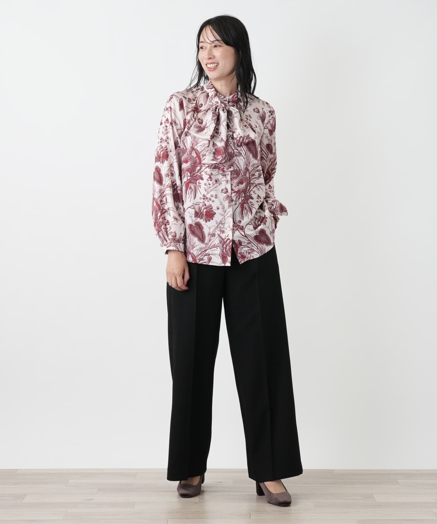 Leilian プリントボウタイブラウス【ROCHAS Premiere】【ERICA】 レリアン トップス シャツ・ブラウス ピンク