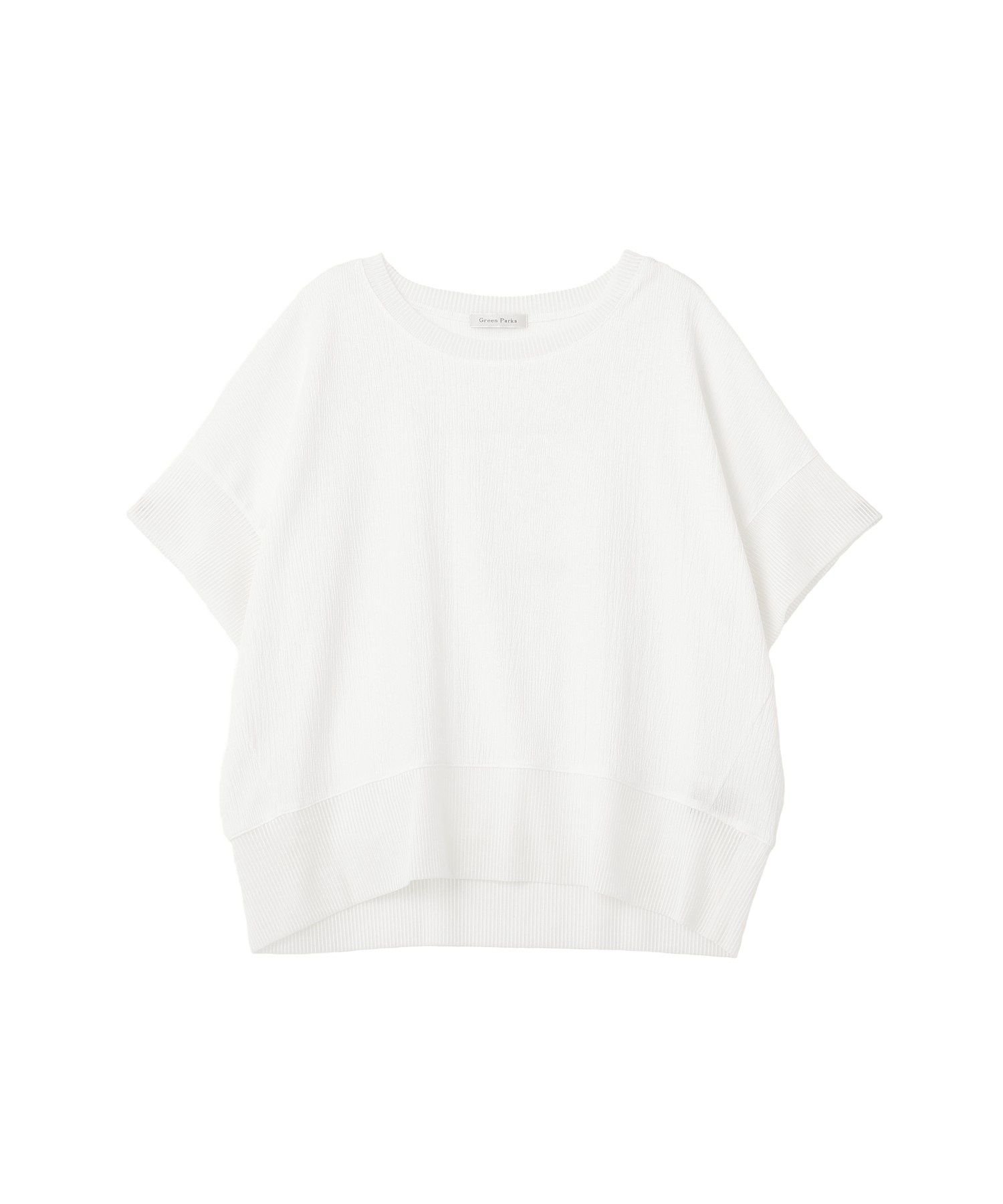 【SALE／5%OFF】Green Parks シアーリブ切替楊柳プルオーバー グリーンパークス トップス カットソー・Tシャツ ホワイト グレー ベージュ ブルー