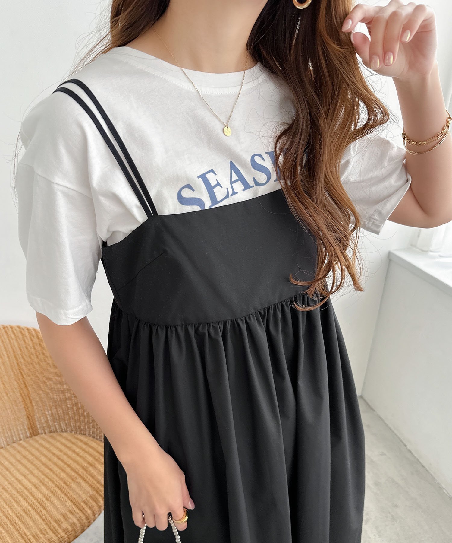 andme タイプライター ギャザー キャミ ワンピース アンドミー ワンピース・ドレス ワンピース カーキ..