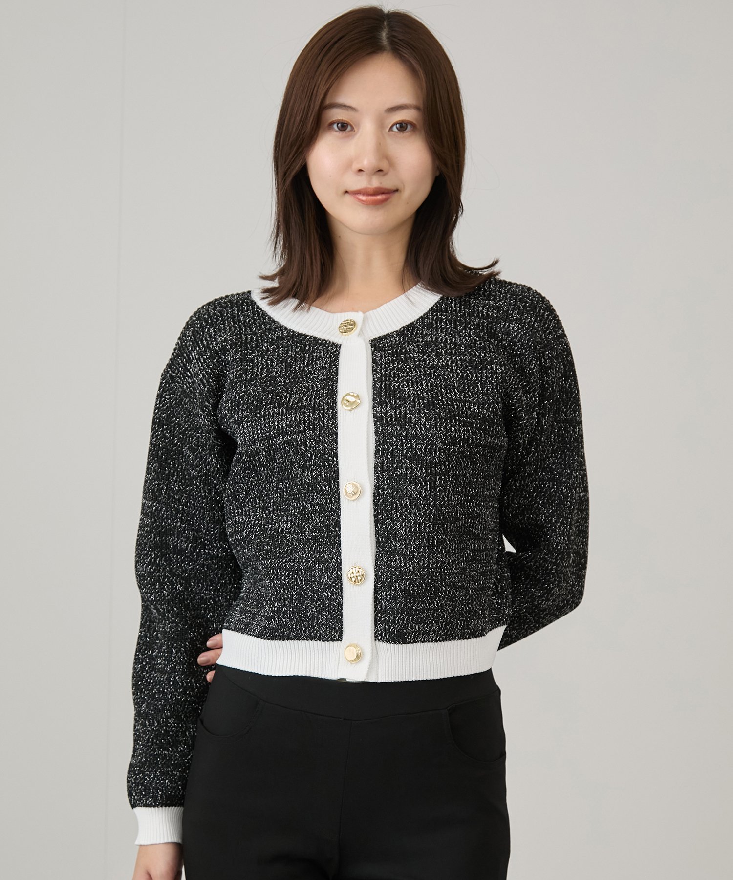 【SALE／50%OFF】JAYRO ラメ混配色カーデガン ジャイロ トップス カーディガン パープル ブラック