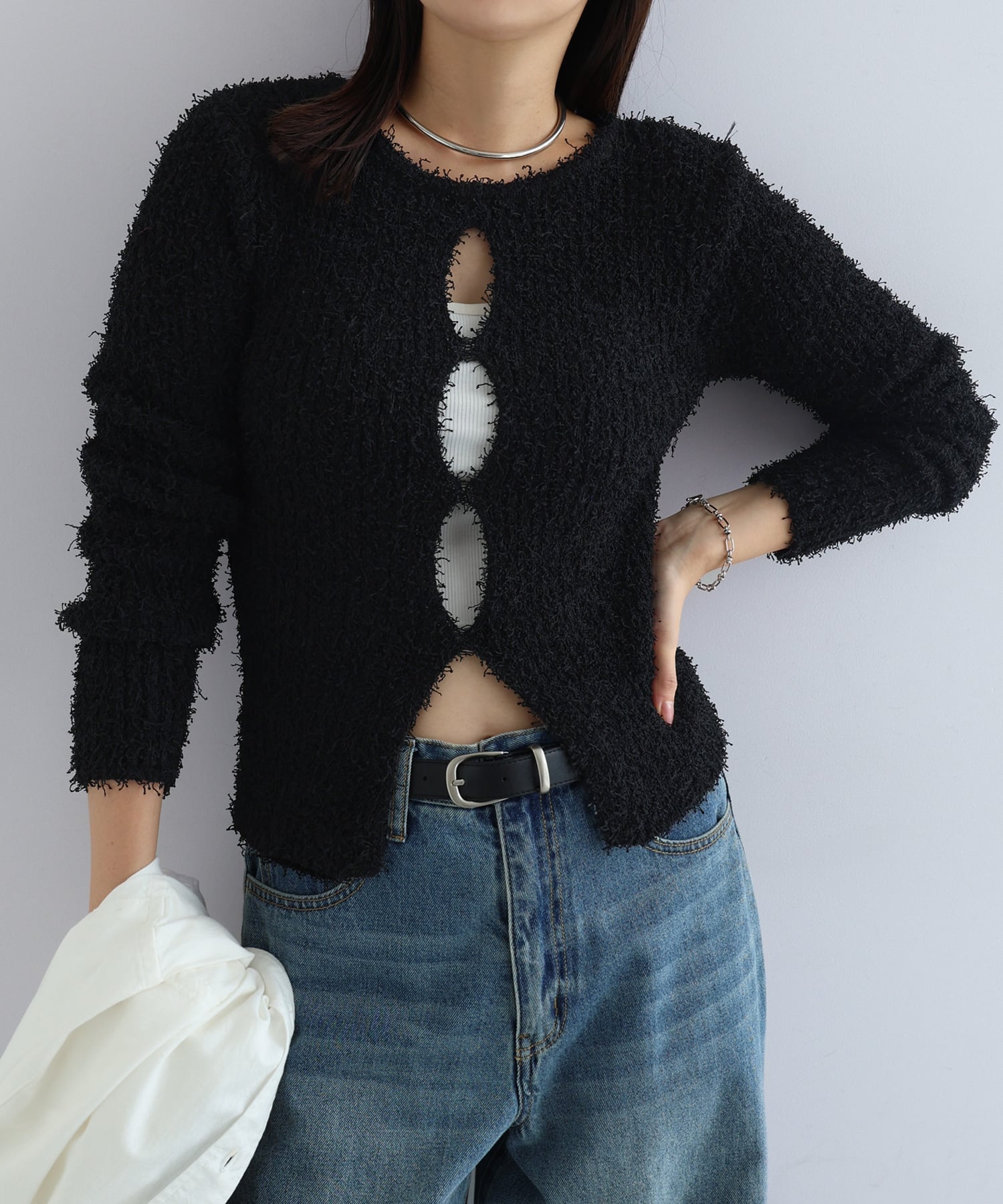 andme バックコンシャス リブ ニット トップス アンドミー トップス ニット ブルー ホワイト ブラック【送料無料】