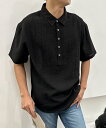 【SALE/20%OFF】aimoha MENS aimoha MENナチュラルカラーリネン風ポロシャツ アイモハ トップス ポロシャツ ベージュ ブラック(4)