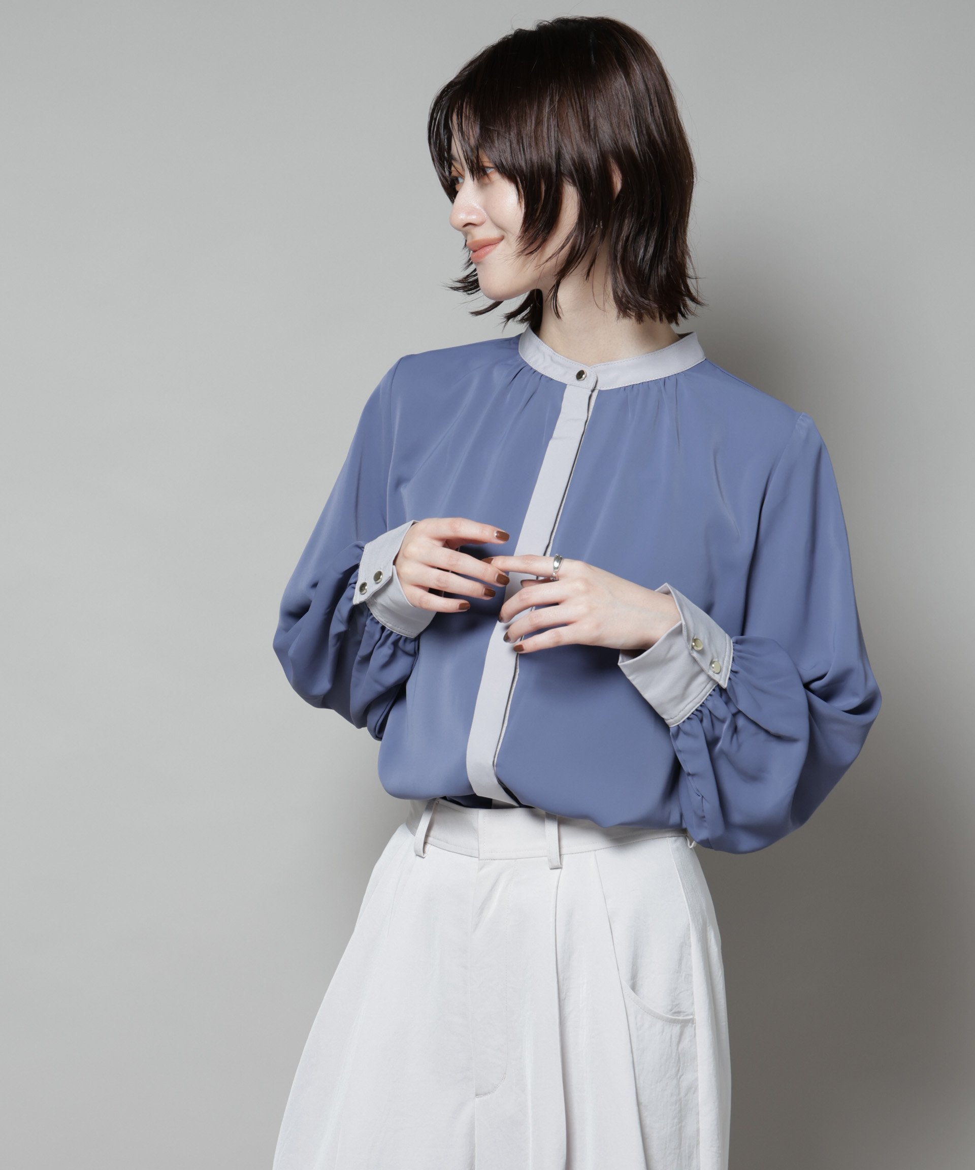 【SALE／30%OFF】NANO universe バイカラーデザインブラウス ナノユニバース トップス シャツ・ブラウス ブラック ブルー ホワイト【送料無料】のサムネイル