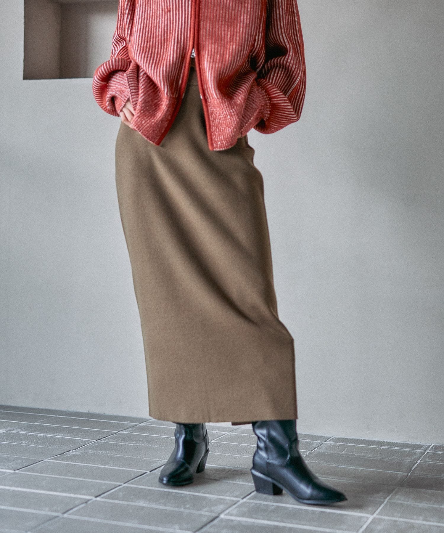 LEPSIM 12ゲージ総針ナロースカート レプシィム スカート ロング・マキシスカート レッド ブラック ワ..