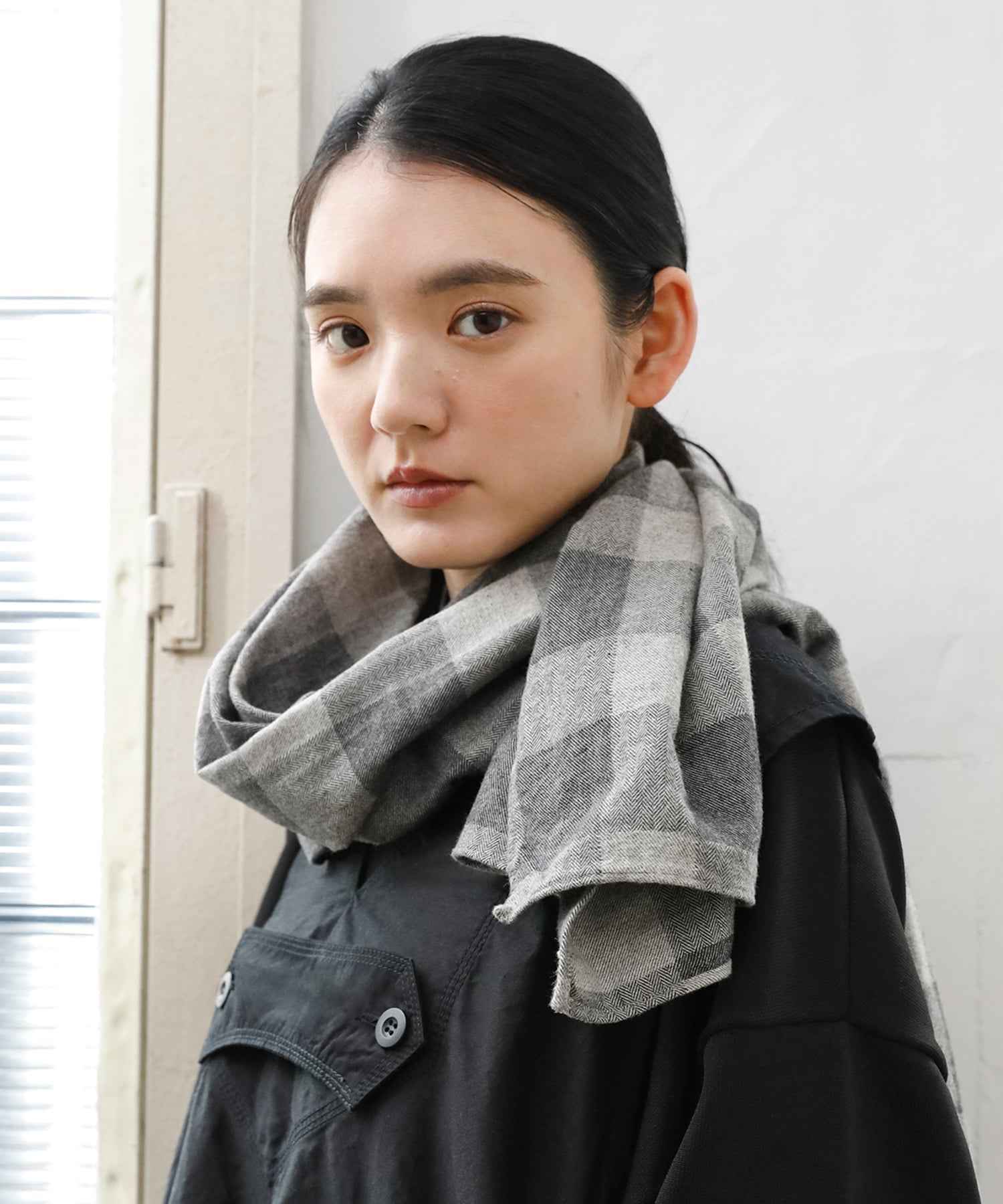 Brocante ヤク混フランネルチェック エトール ドミンゴ ファッション雑貨 マフラー・ストール・ネックウォーマー グレー【送料無料】