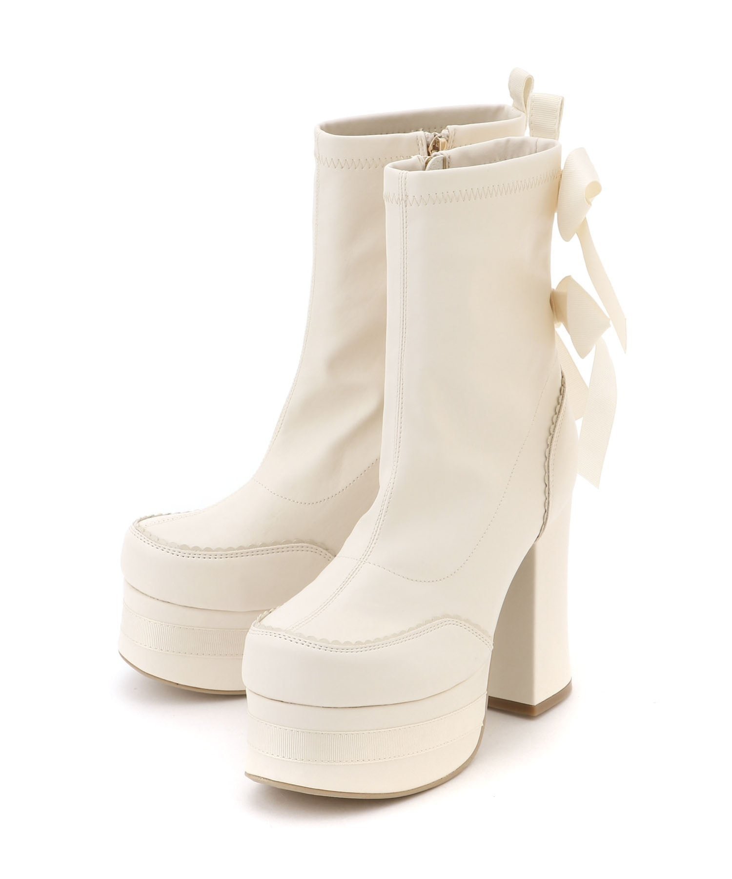 YOSUKE U.S.A バックリボンブーツ ヨースケ シューズ・靴 ブーツ ブラック ホワイト【送料無料】